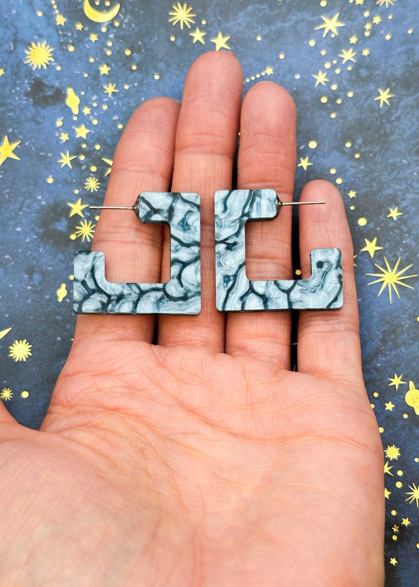 Large Grey Python Marble Acrylic Square Hoops