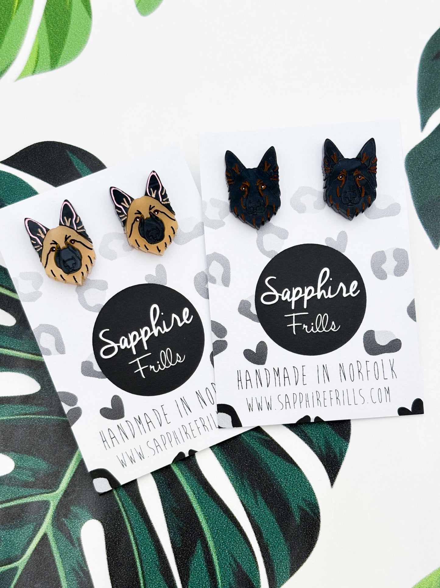 Small German Shepherd Face Stud Earrings – Hypoallergenic Stainless Steel