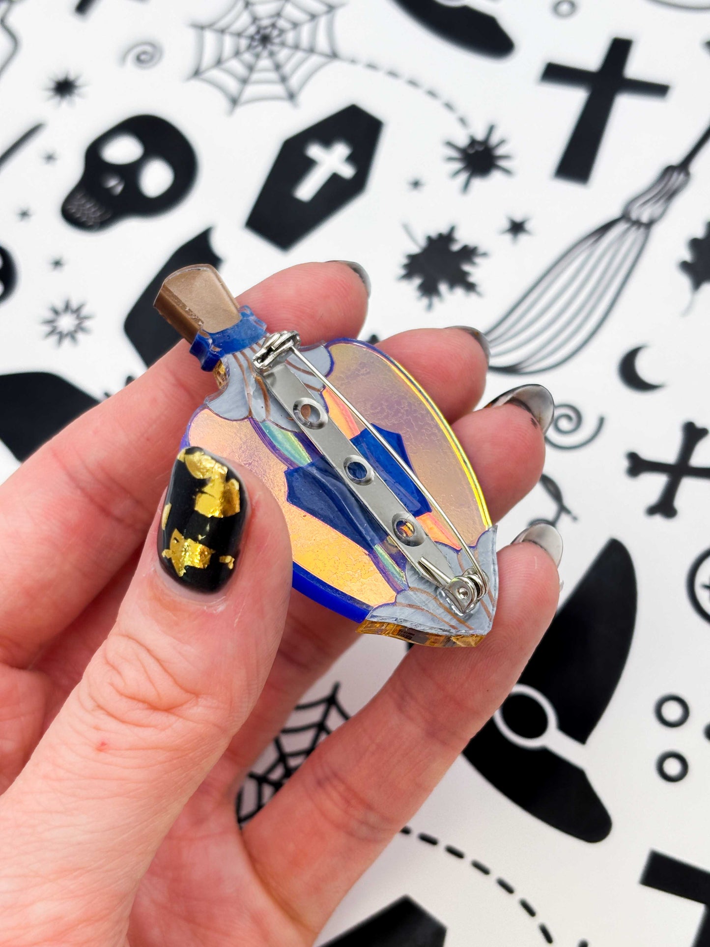 Dark Iridescent Purple/Pink Moonbeam Magic Potion Bottle Brooch