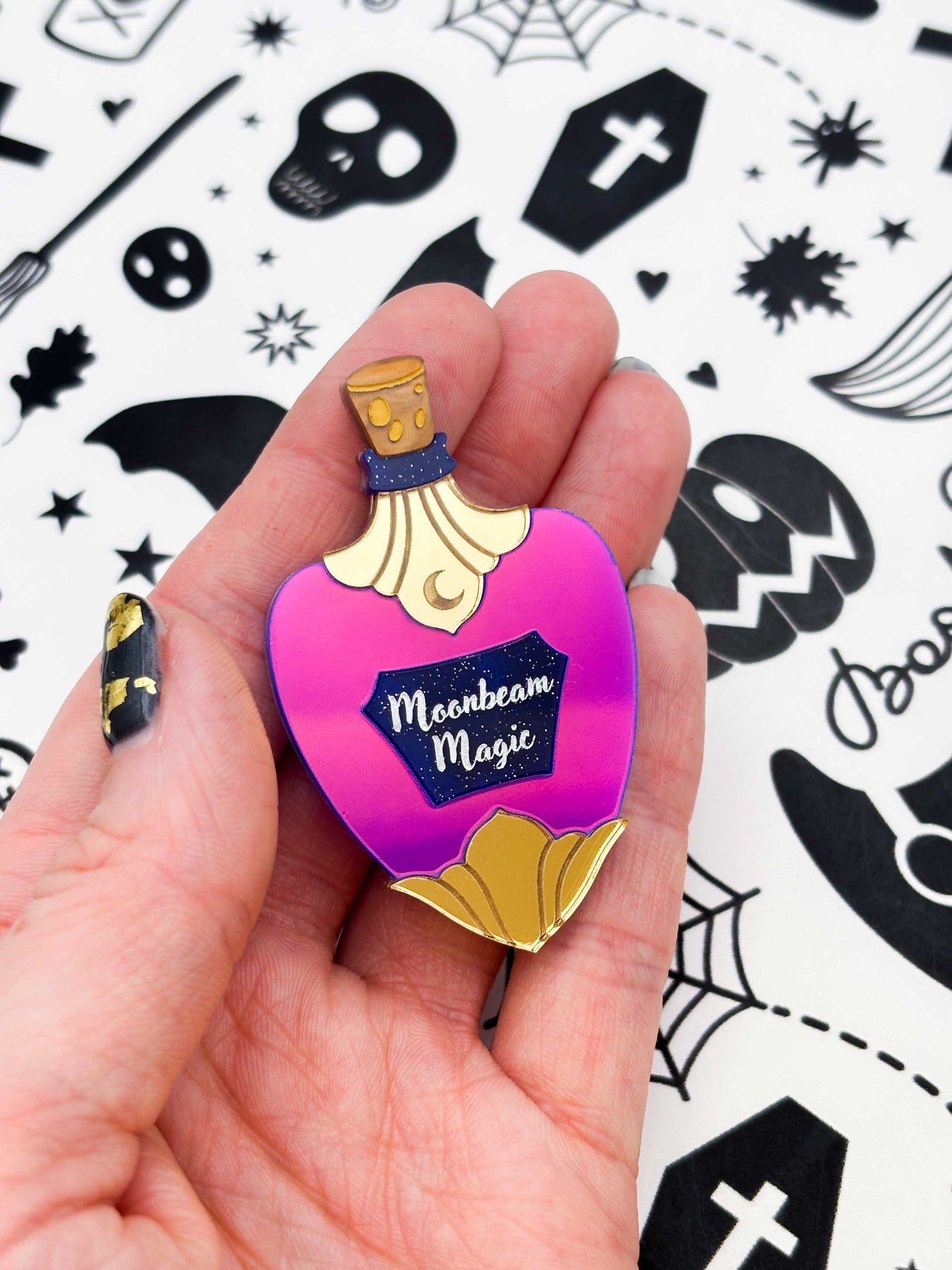 Dark Iridescent Purple/Pink Moonbeam Magic Potion Bottle Brooch
