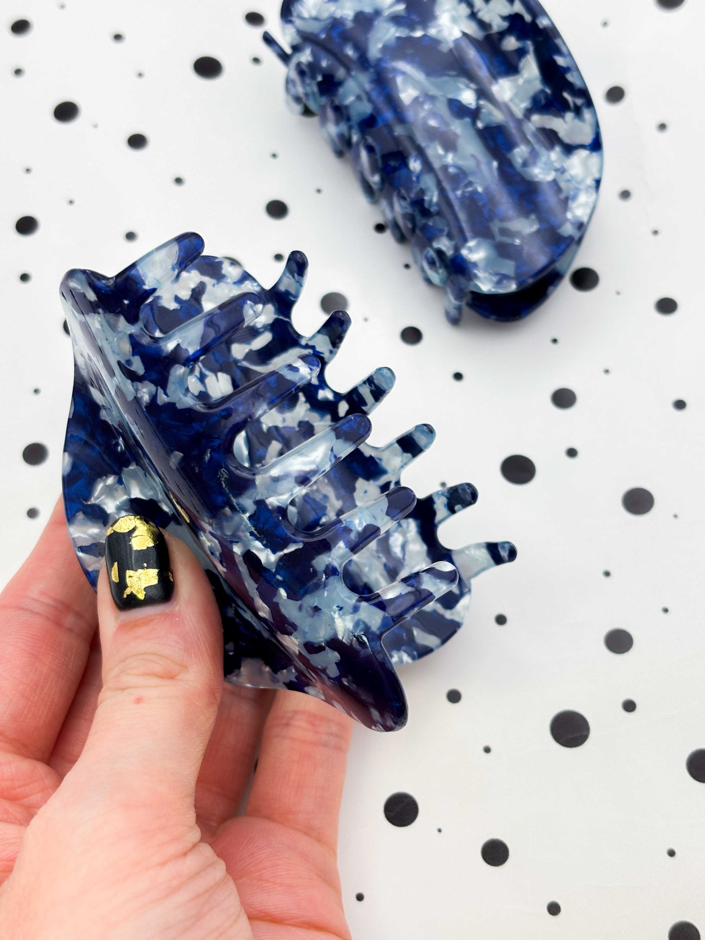 Medium Navy Blue Speckled Arch Claw Clip