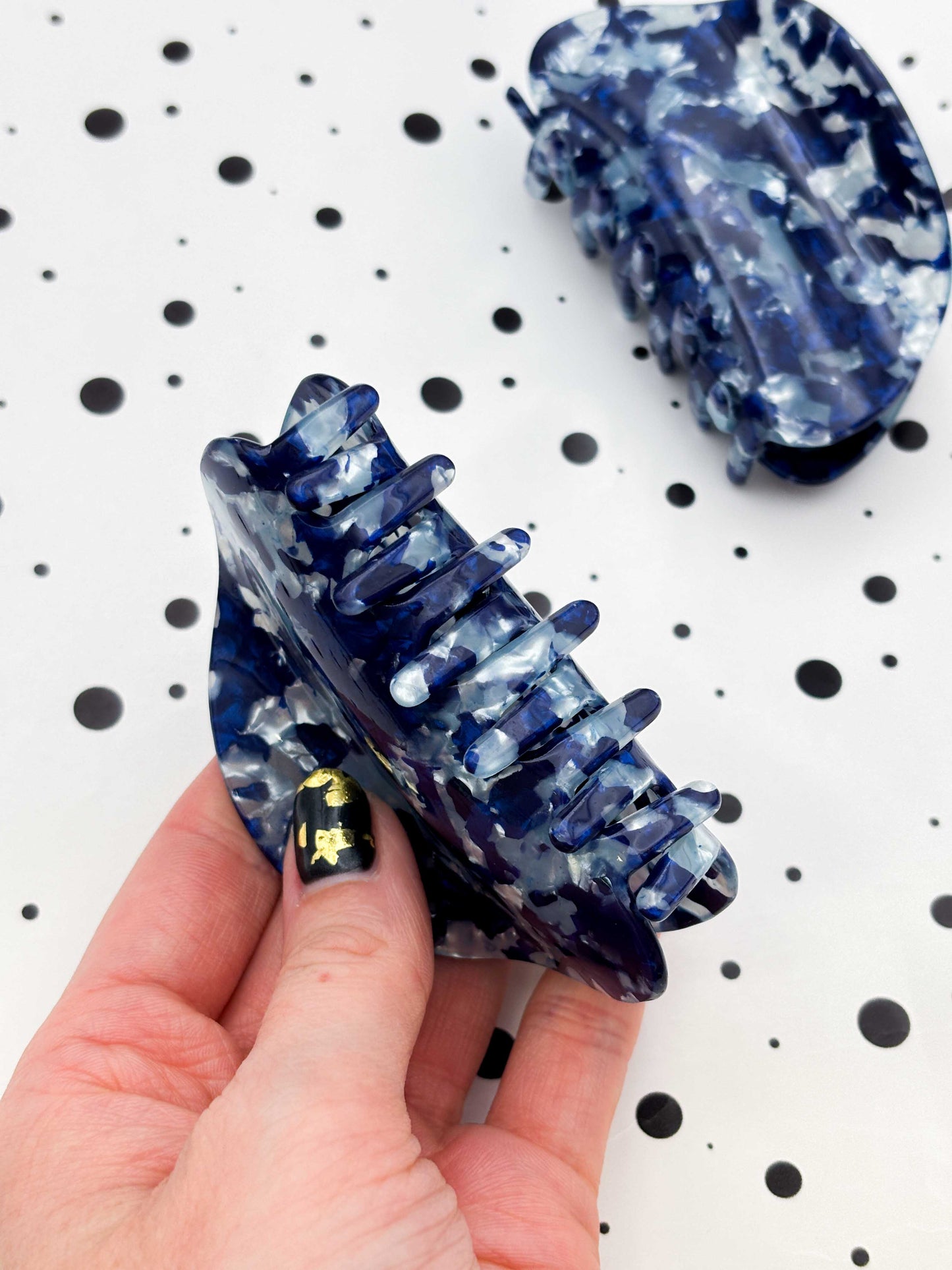 Medium Navy Blue Speckled Arch Claw Clip