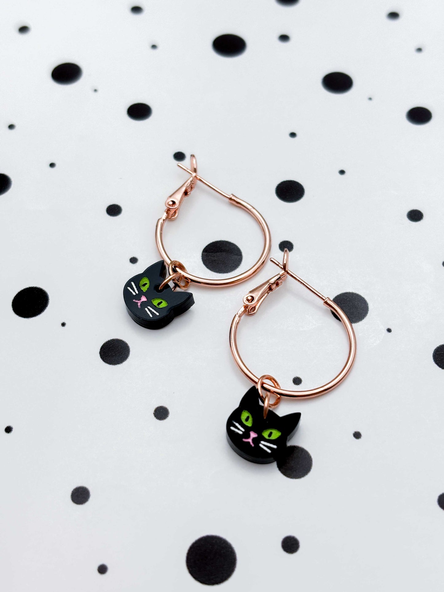 Mini Black Cat Face Dangle Earrings or Necklace – Hypoallergenic Stainless Steel