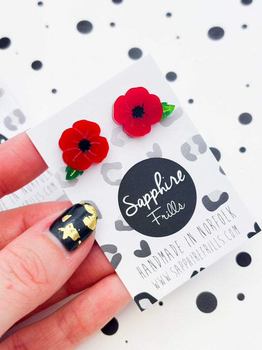 Small Red Poppy Stud Earrings – Hypoallergenic Stainless Steel