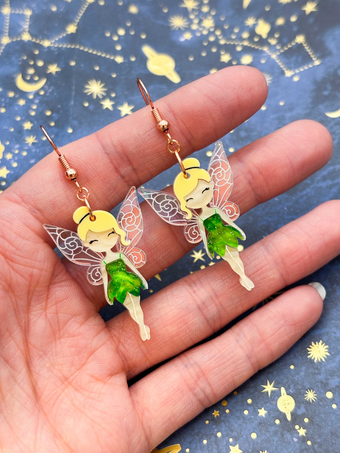 Large Enchanted Green Fairy Dangle Earrings or Necklace – Hypoallergenic Stainless Steel