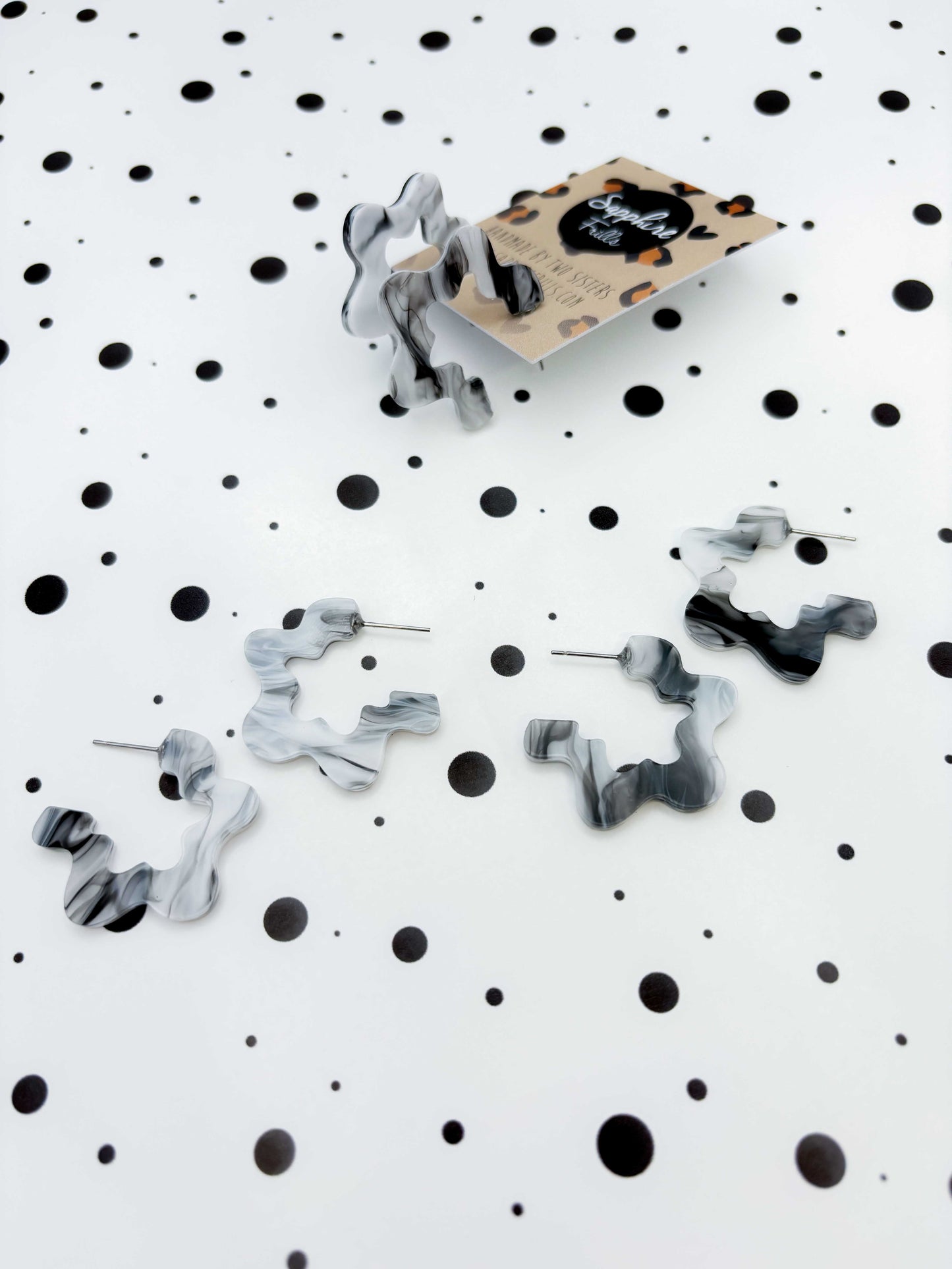Large Black and White Ink Squiggle Hoops