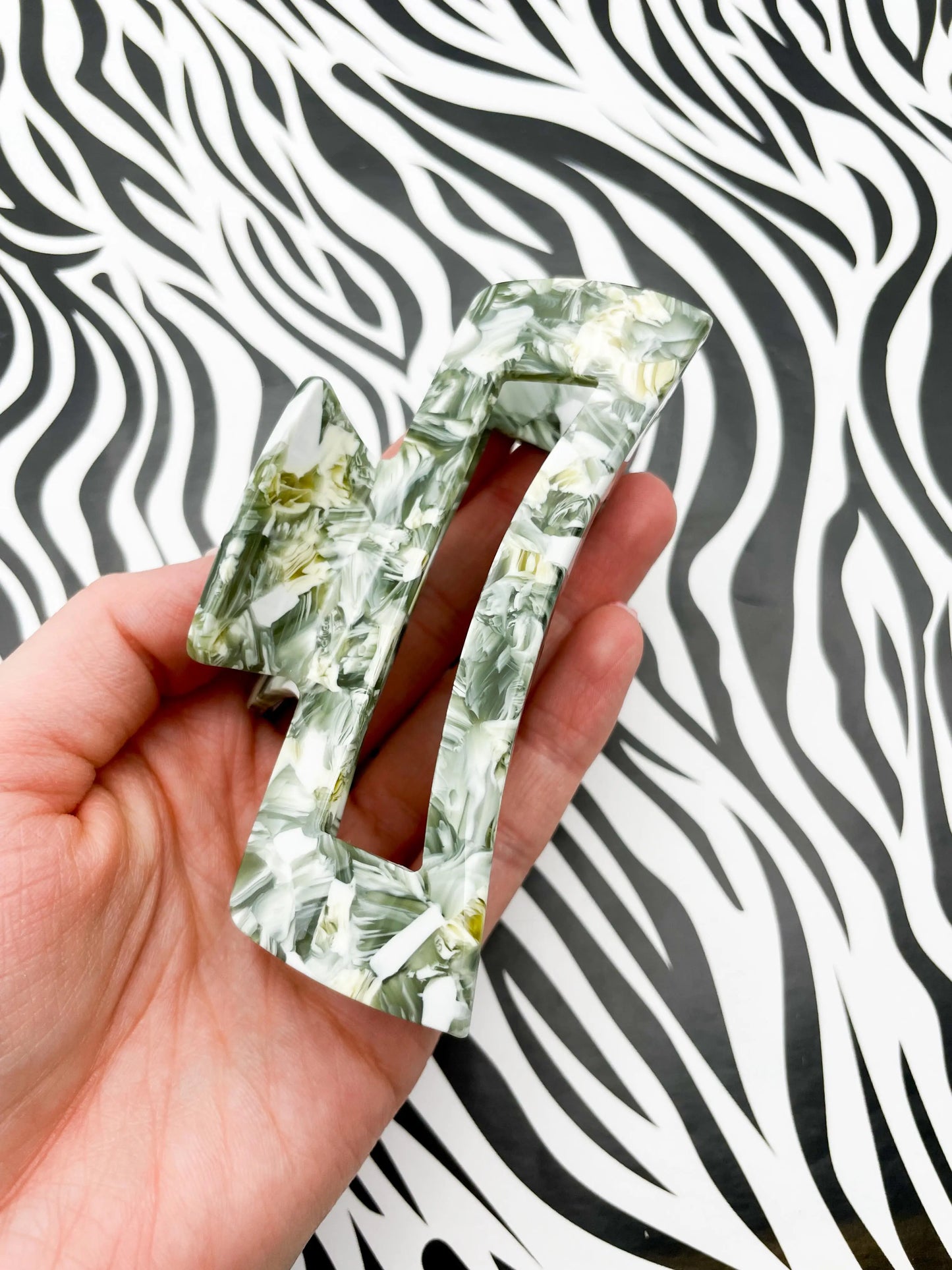 Large Khaki and White Marble Claw Hair Clip from Sapphire Frills