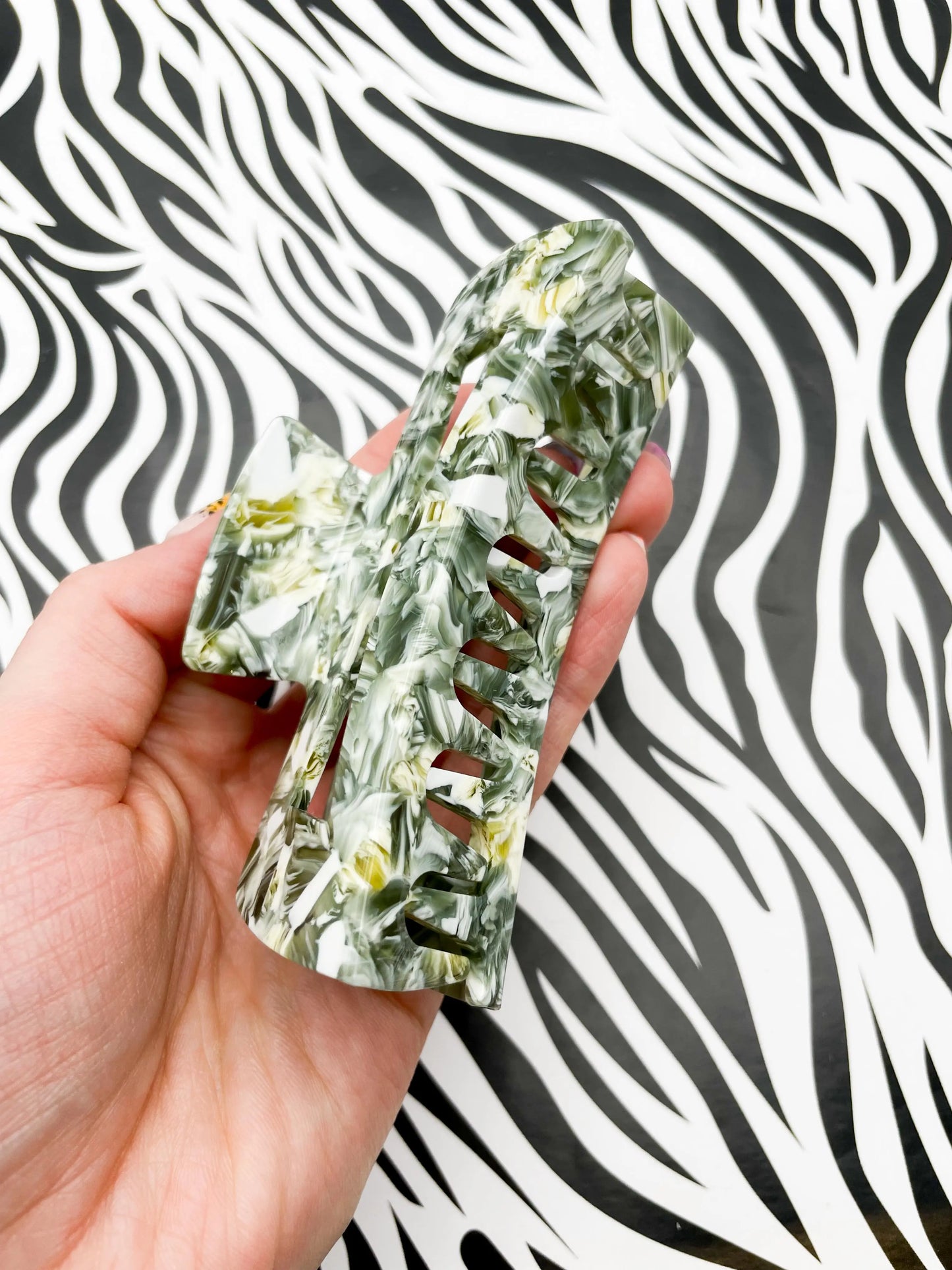 Large Khaki and White Marble Claw Hair Clip from Sapphire Frills