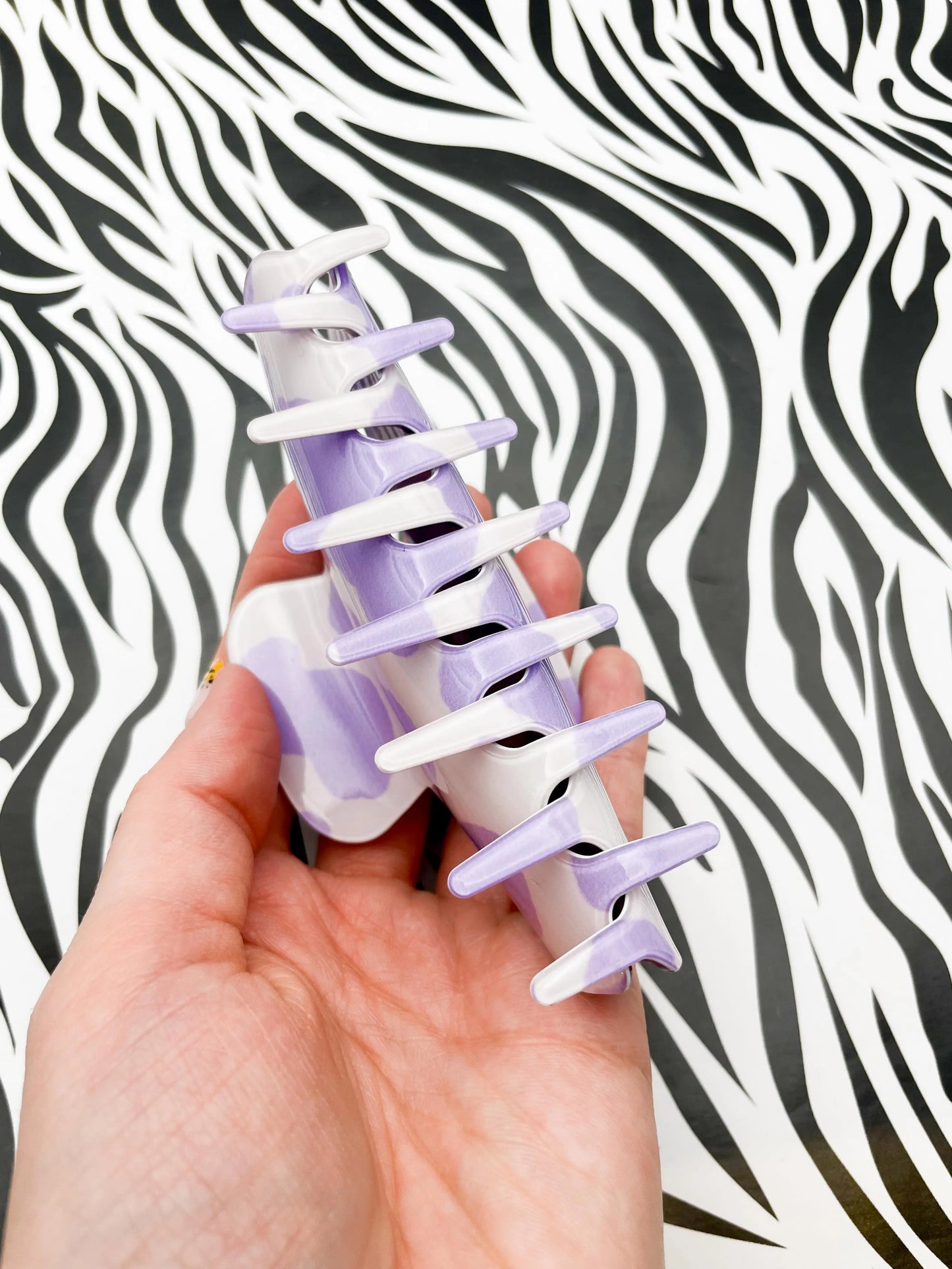 Large Lilac Cow Print Claw Hair Clip from Sapphire Frills