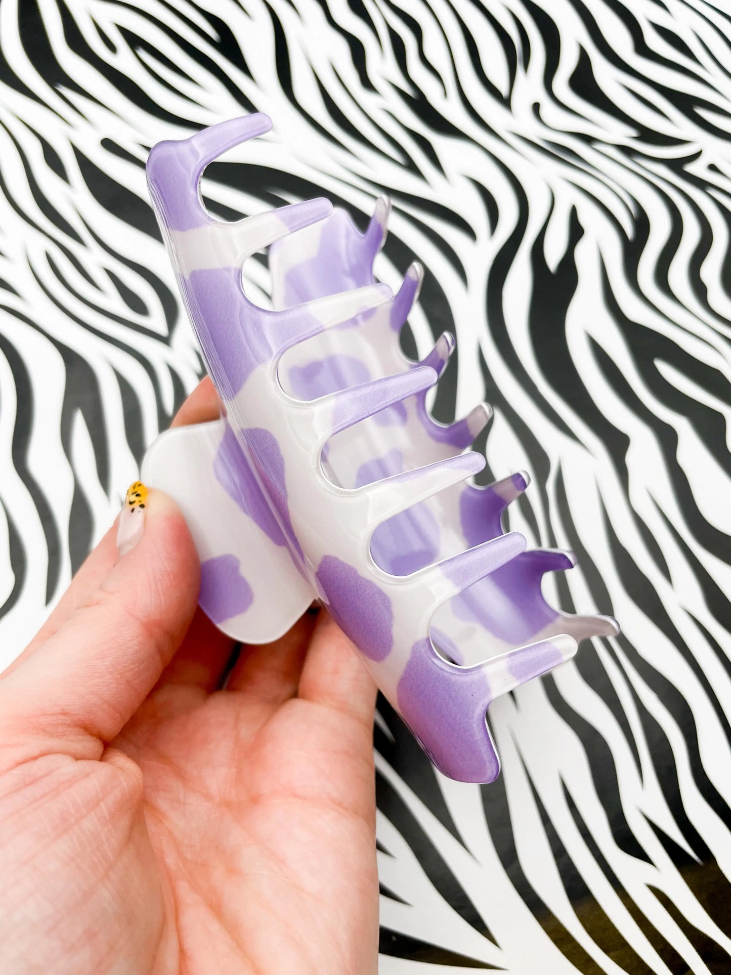 Large Lilac Cow Print Claw Hair Clip from Sapphire Frills