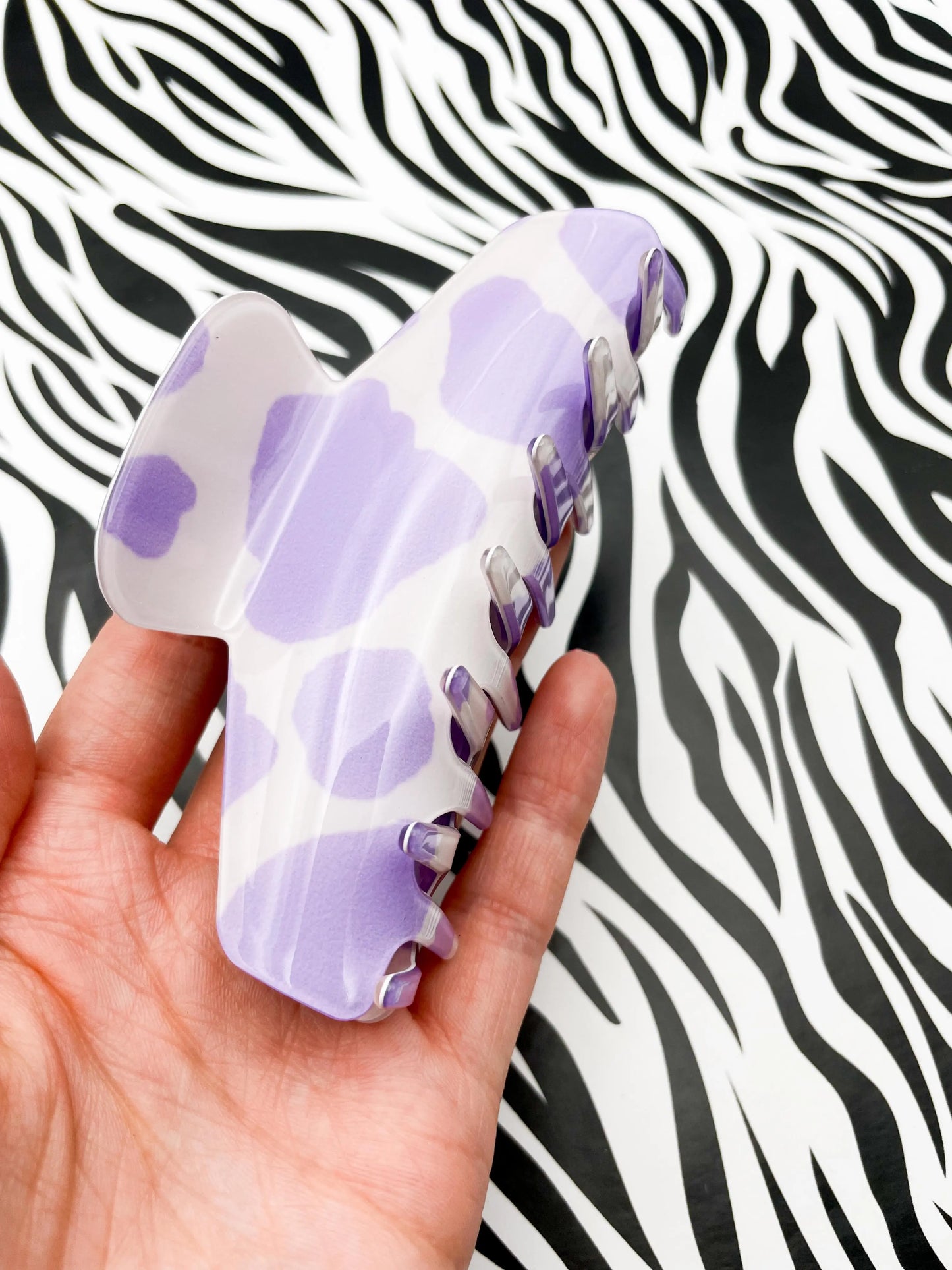 Large Lilac Cow Print Claw Hair Clip from Sapphire Frills