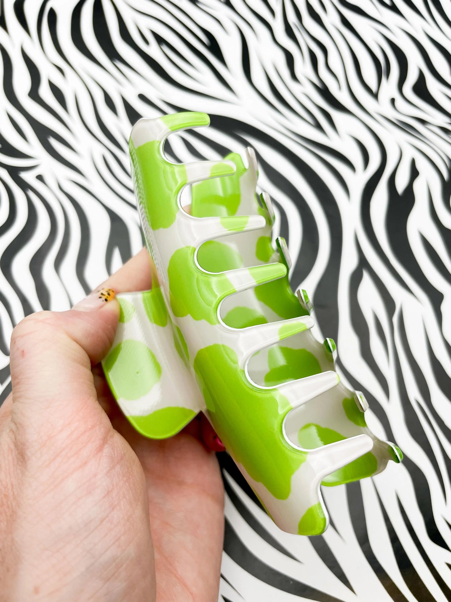 Large Spring Green Cow Print Claw Hair Clip from Sapphire Frills