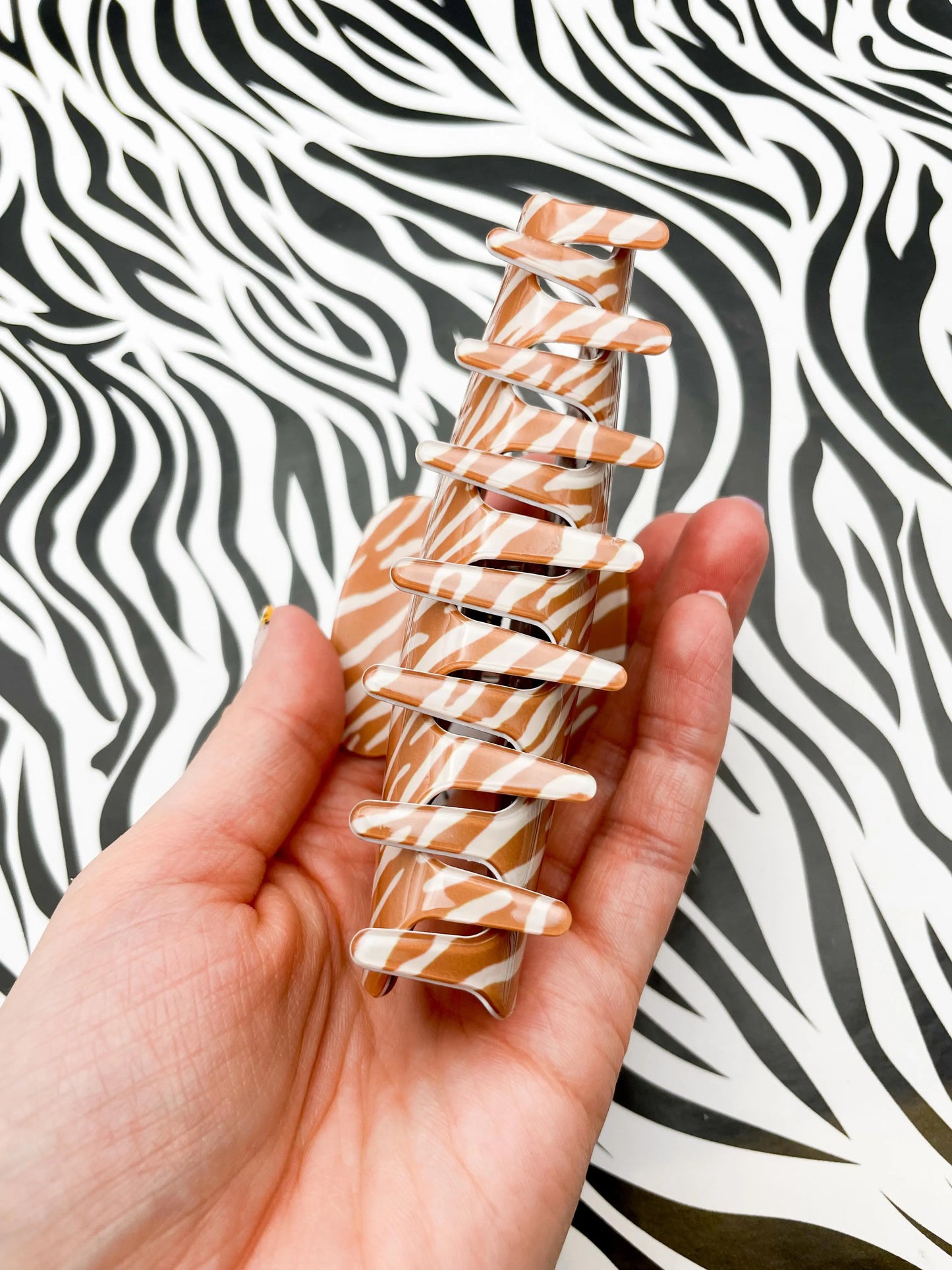 Large Tan Zebra Print Claw Hair Clip from Sapphire Frills