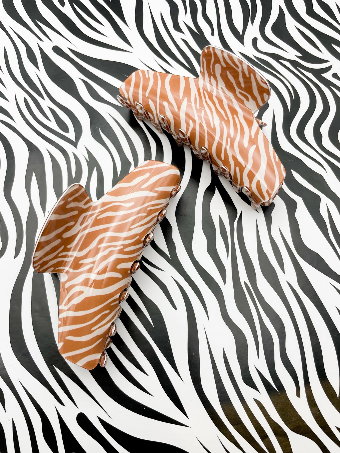 Large Tan Zebra Print Claw Hair Clip from Sapphire Frills