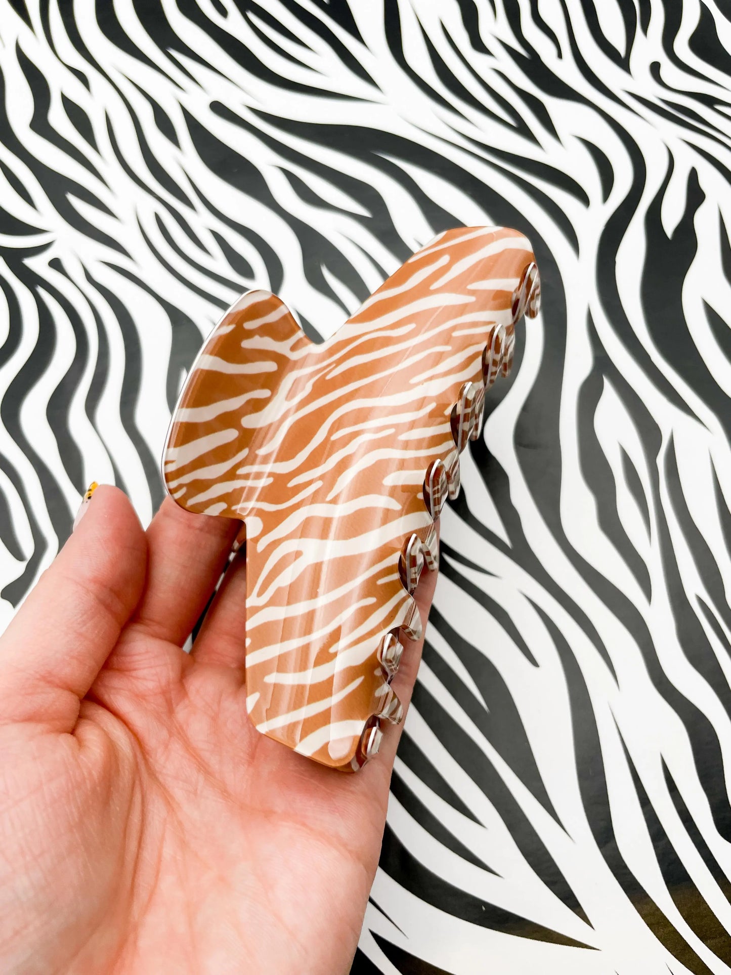 Large Tan Zebra Print Claw Hair Clip from Sapphire Frills