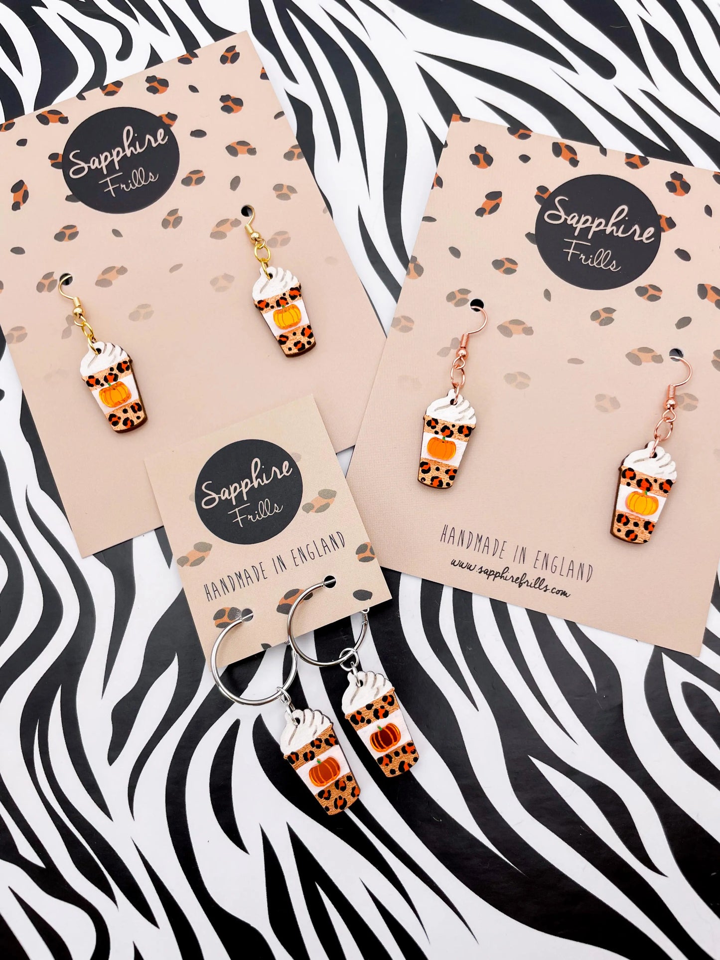 Medium Bronze and Orange Acrylic Mirror Leopard Print Pumpkin Spiced Latte Dangle Earrings from Sapphire Frills