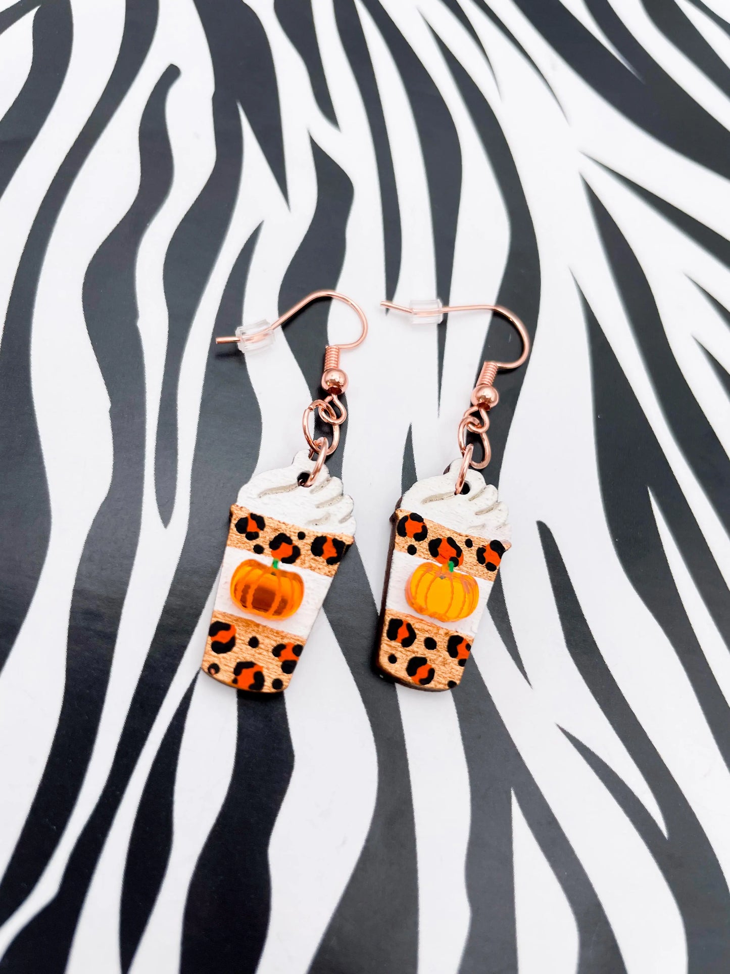 Medium Bronze and Orange Acrylic Mirror Leopard Print Pumpkin Spiced Latte Dangle Earrings from Sapphire Frills