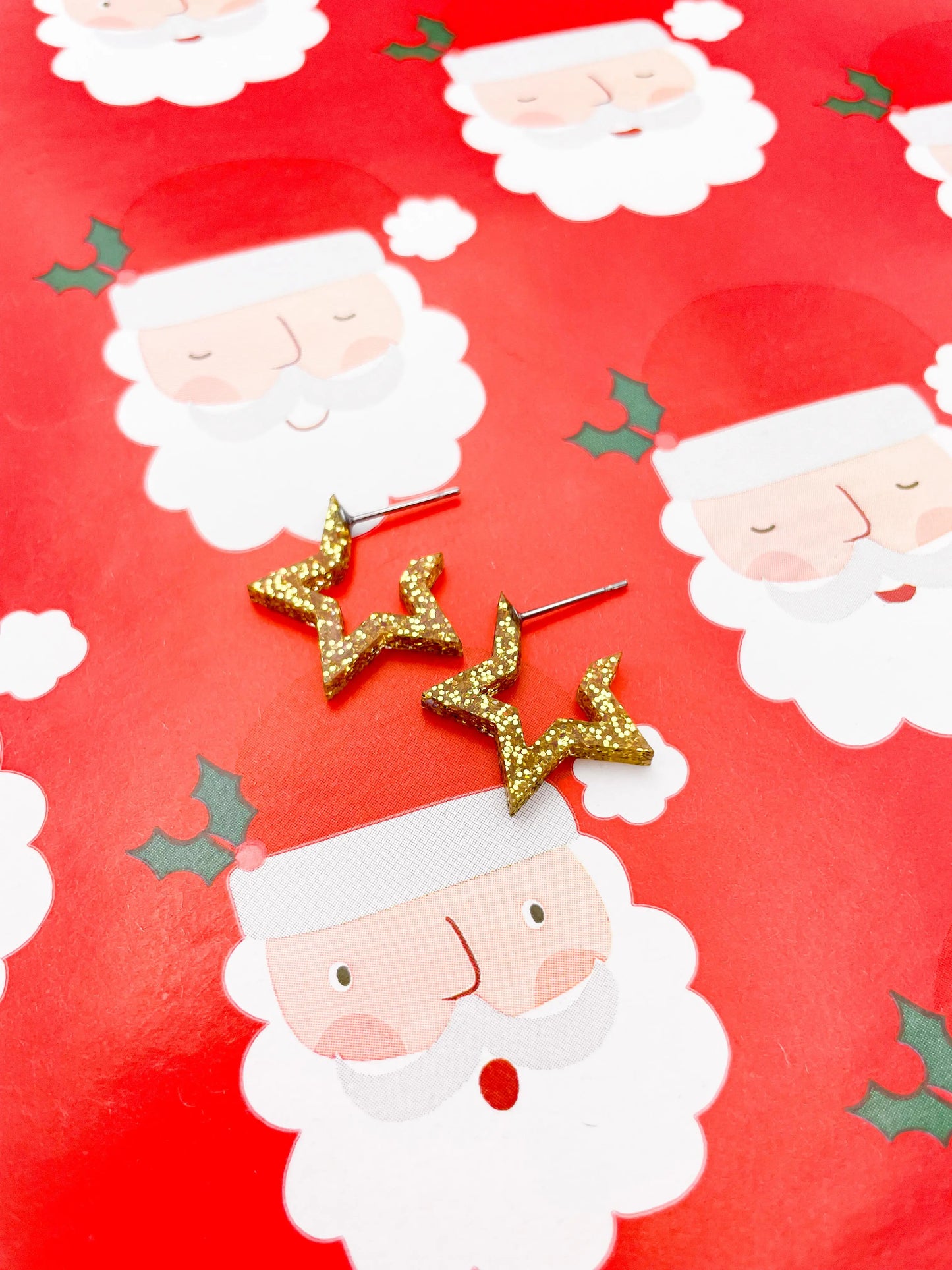 Medium Gold Glitter Acrylic Star Hoops from Sapphire Frills