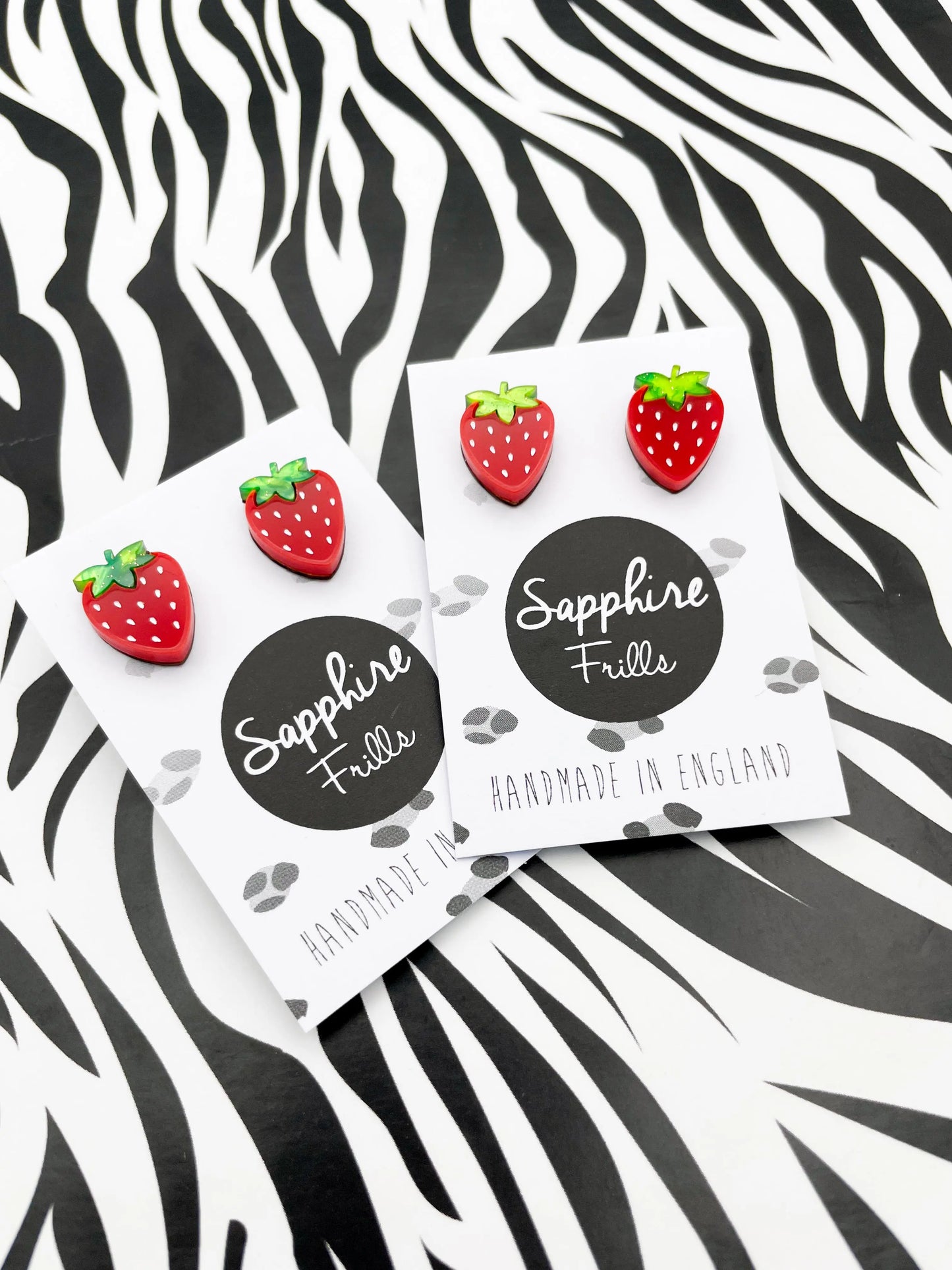 Medium Green Glitter Marble and Red Gloss Acrylic Strawberry Studs from Sapphire Frills