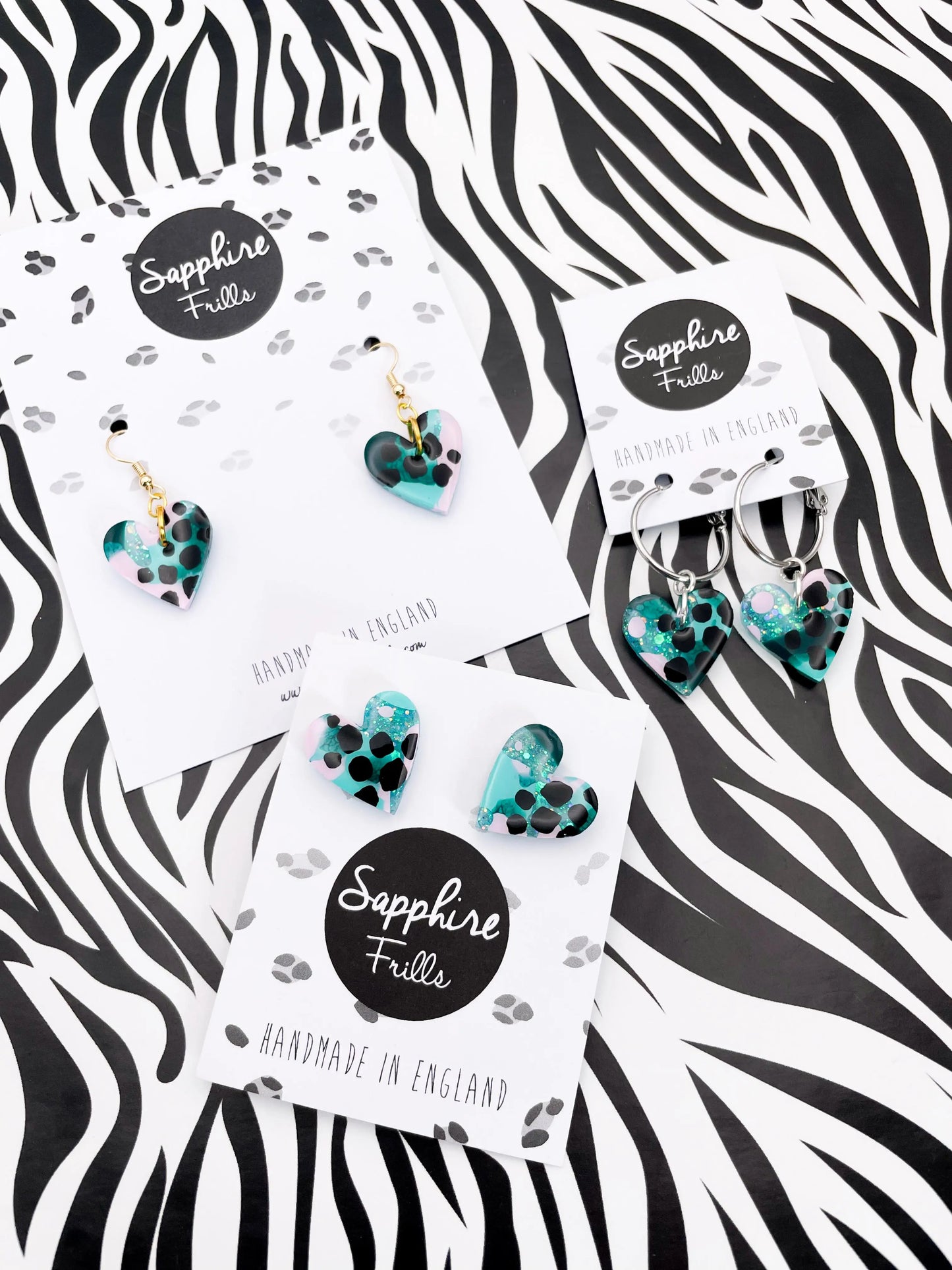 Medium Under The Sea Croc Print Glitter Resin Heart Stud Earrings from Sapphire Frills