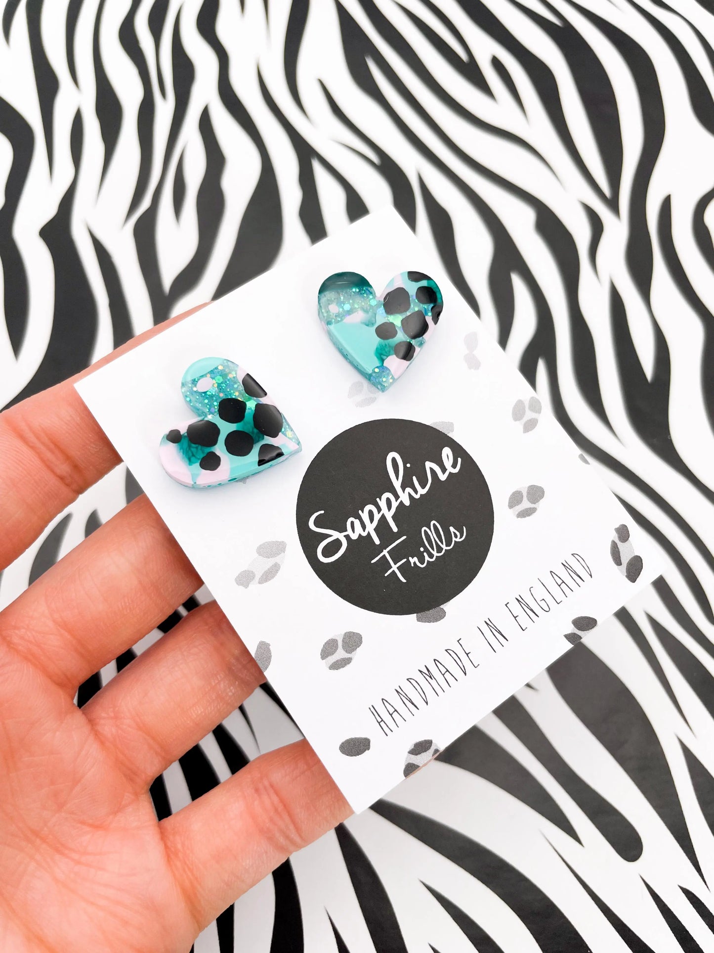 Medium Under The Sea Croc Print Glitter Resin Heart Stud Earrings from Sapphire Frills