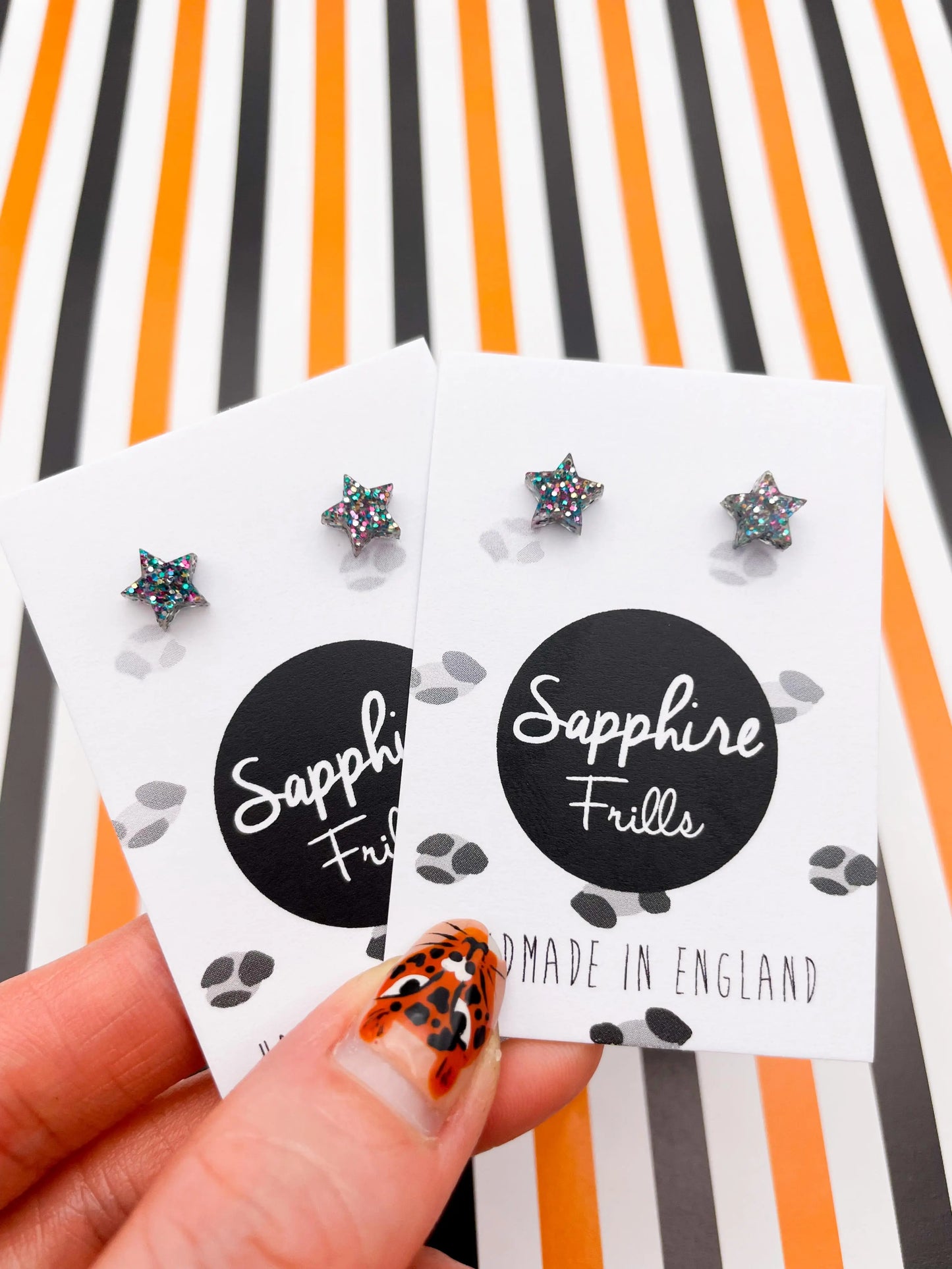 Micro Black Rainbow Glitter Acrylic Star Stud Earrings from Sapphire Frills