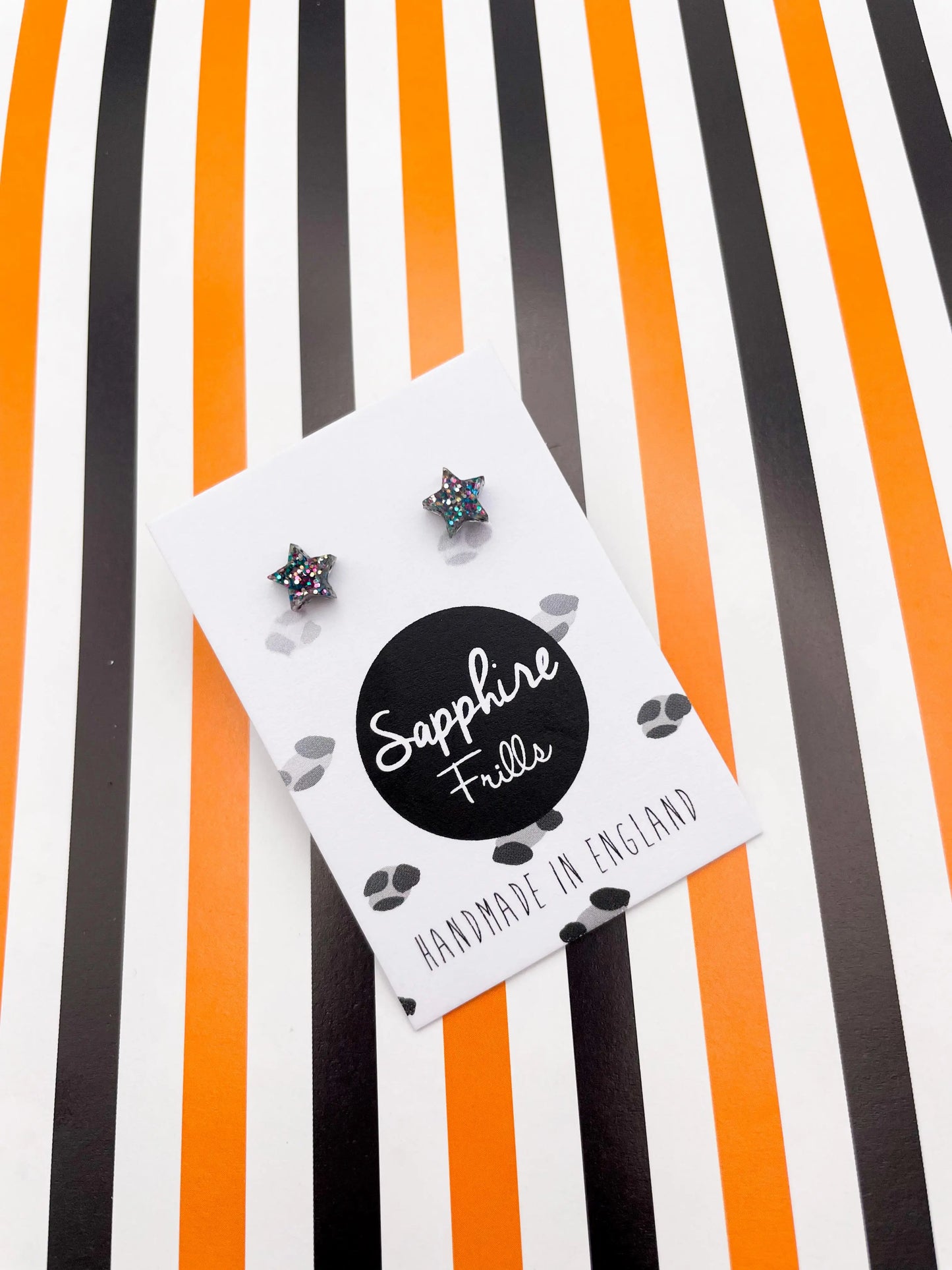 Micro Black Rainbow Glitter Acrylic Star Stud Earrings from Sapphire Frills