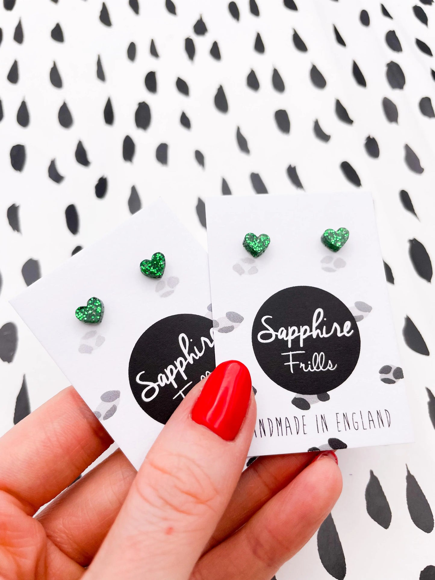 Micro Emerald Green Glitter Acrylic Heart Stud Earrings from Sapphire Frills