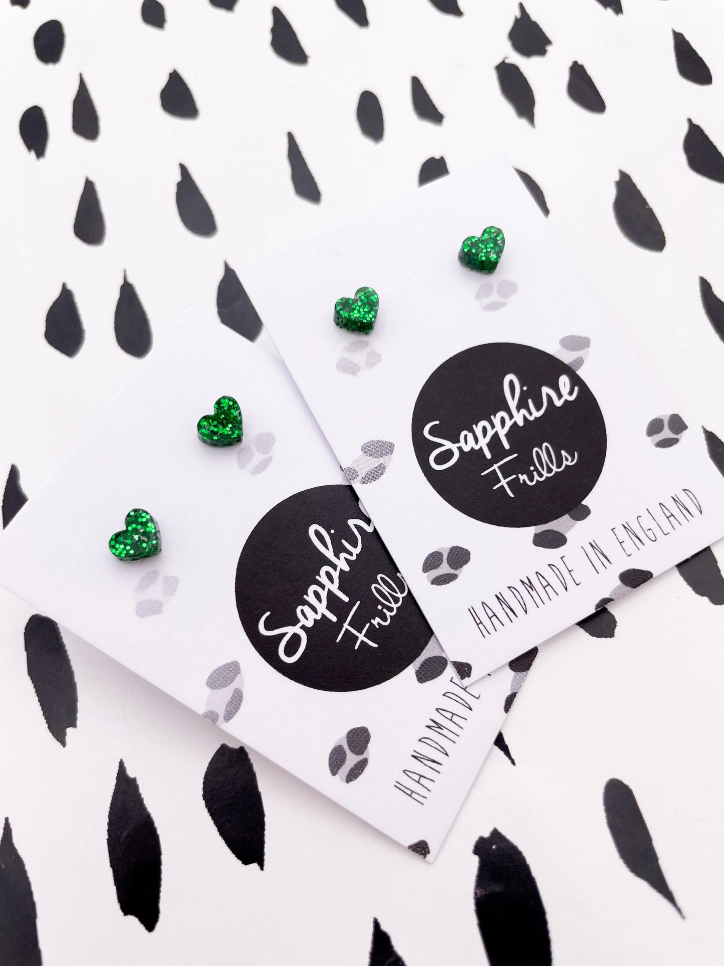 Micro Emerald Green Glitter Acrylic Heart Stud Earrings from Sapphire Frills