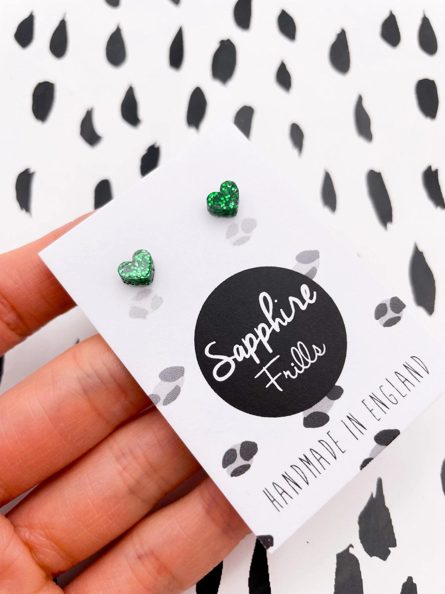 Micro Emerald Green Glitter Acrylic Heart Stud Earrings from Sapphire Frills