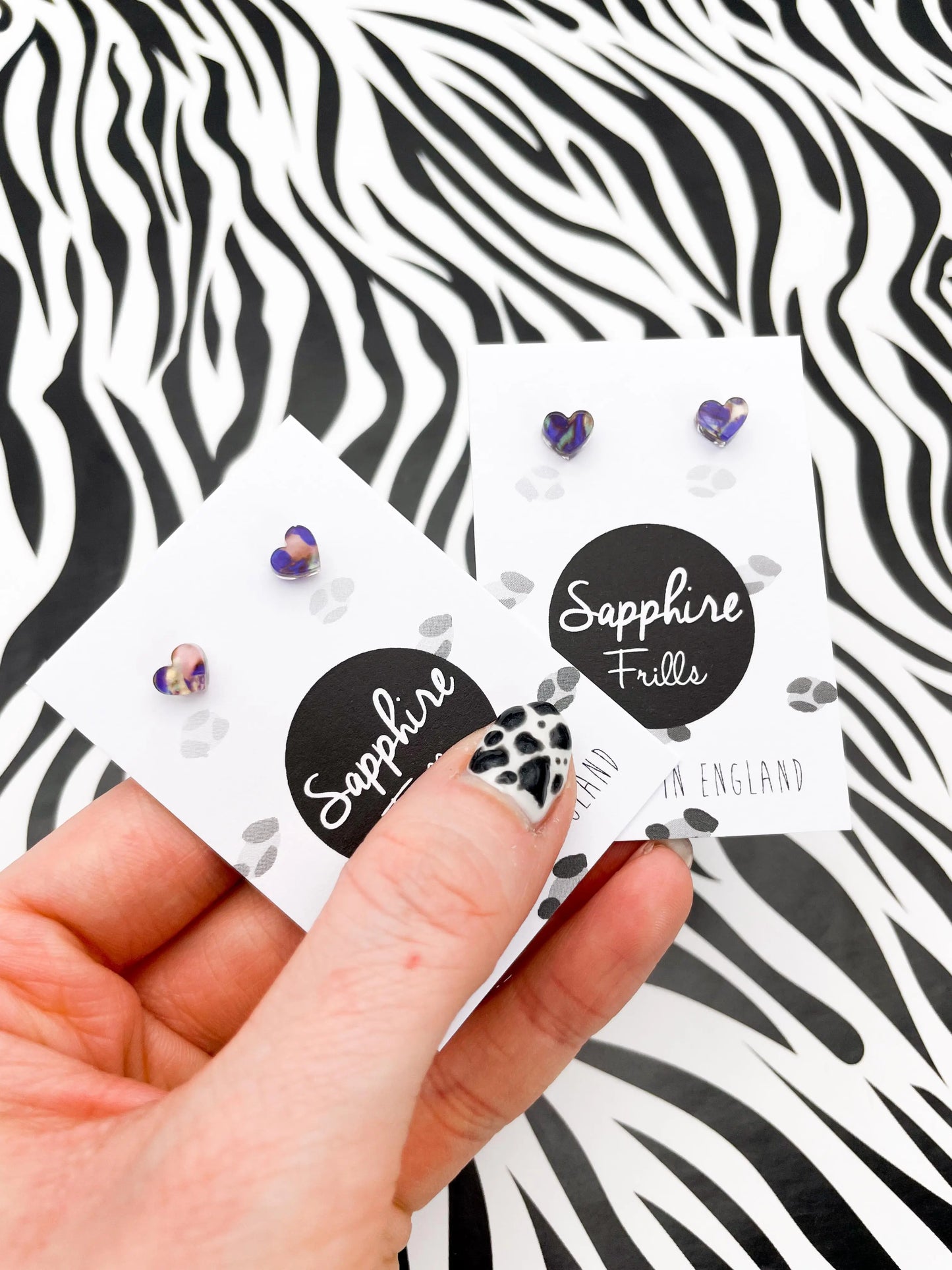Micro Jungle Blue, Green and Pink Ink Marble Acrylic Heart Stud Earrings from Sapphire Frills