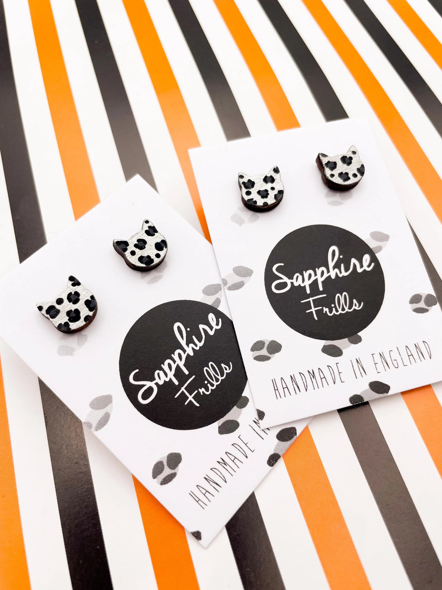 Mini Ghosty Leopard Print Cat Head Wooden Studs from Sapphire Frills