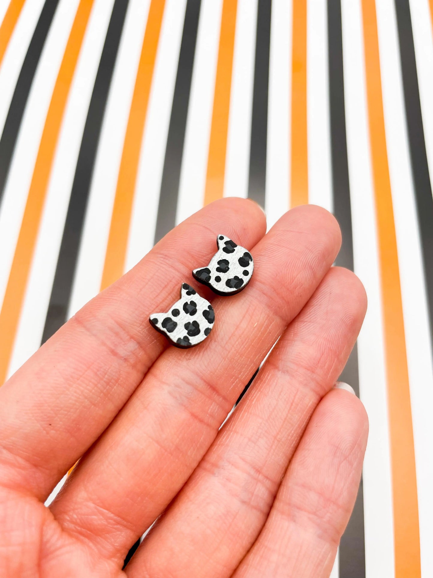 Mini Ghosty Leopard Print Cat Head Wooden Studs from Sapphire Frills