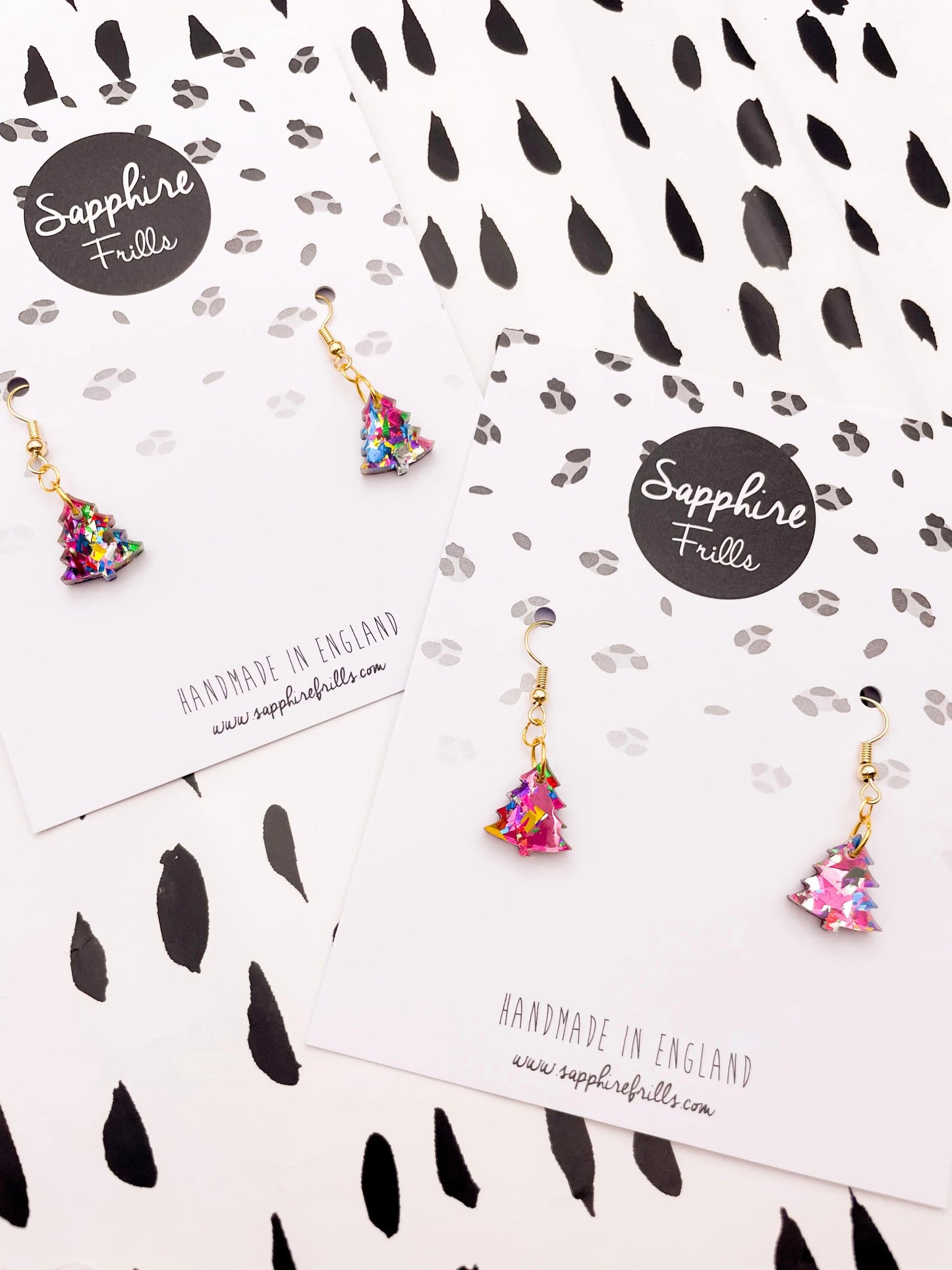 Mini Pink Rainbow Confetti Acrylic Xmas Tree Dangle Earrings from Sapphire Frills