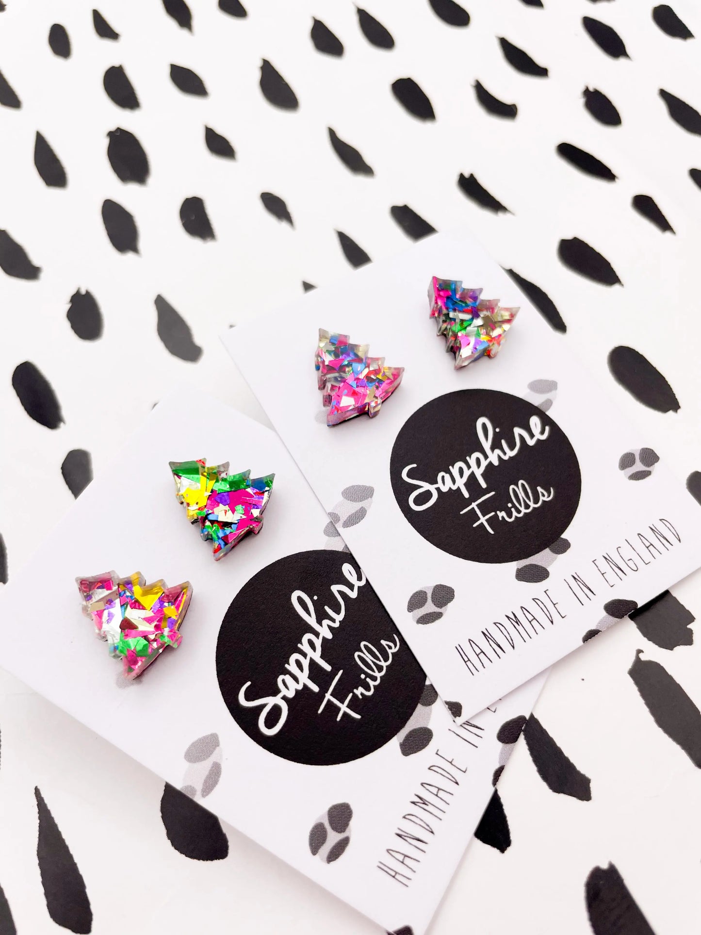 Mini Pink Rainbow Confetti Acrylic Xmas Tree Studs from Sapphire Frills