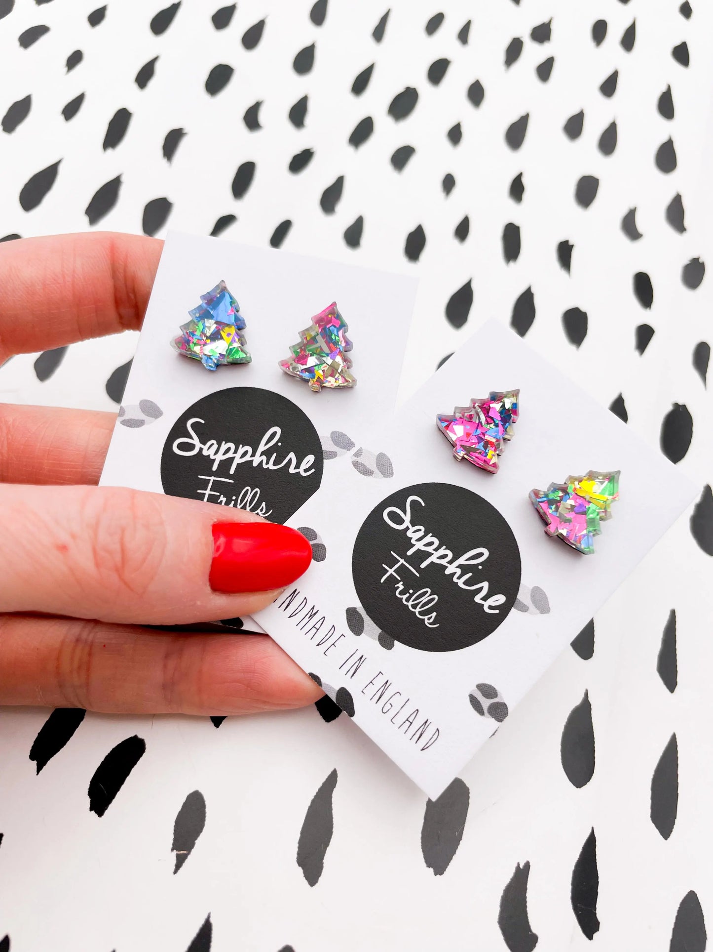 Mini Pink Rainbow Confetti Acrylic Xmas Tree Studs from Sapphire Frills