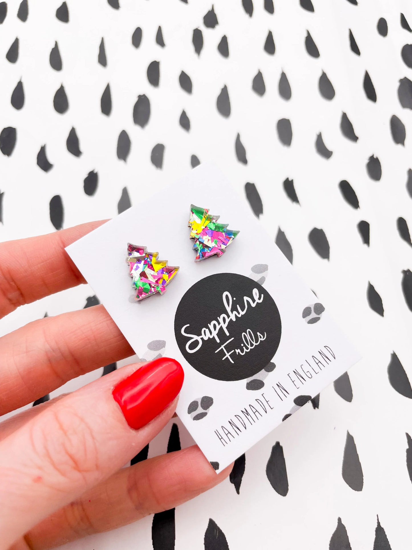 Mini Pink Rainbow Confetti Acrylic Xmas Tree Studs from Sapphire Frills