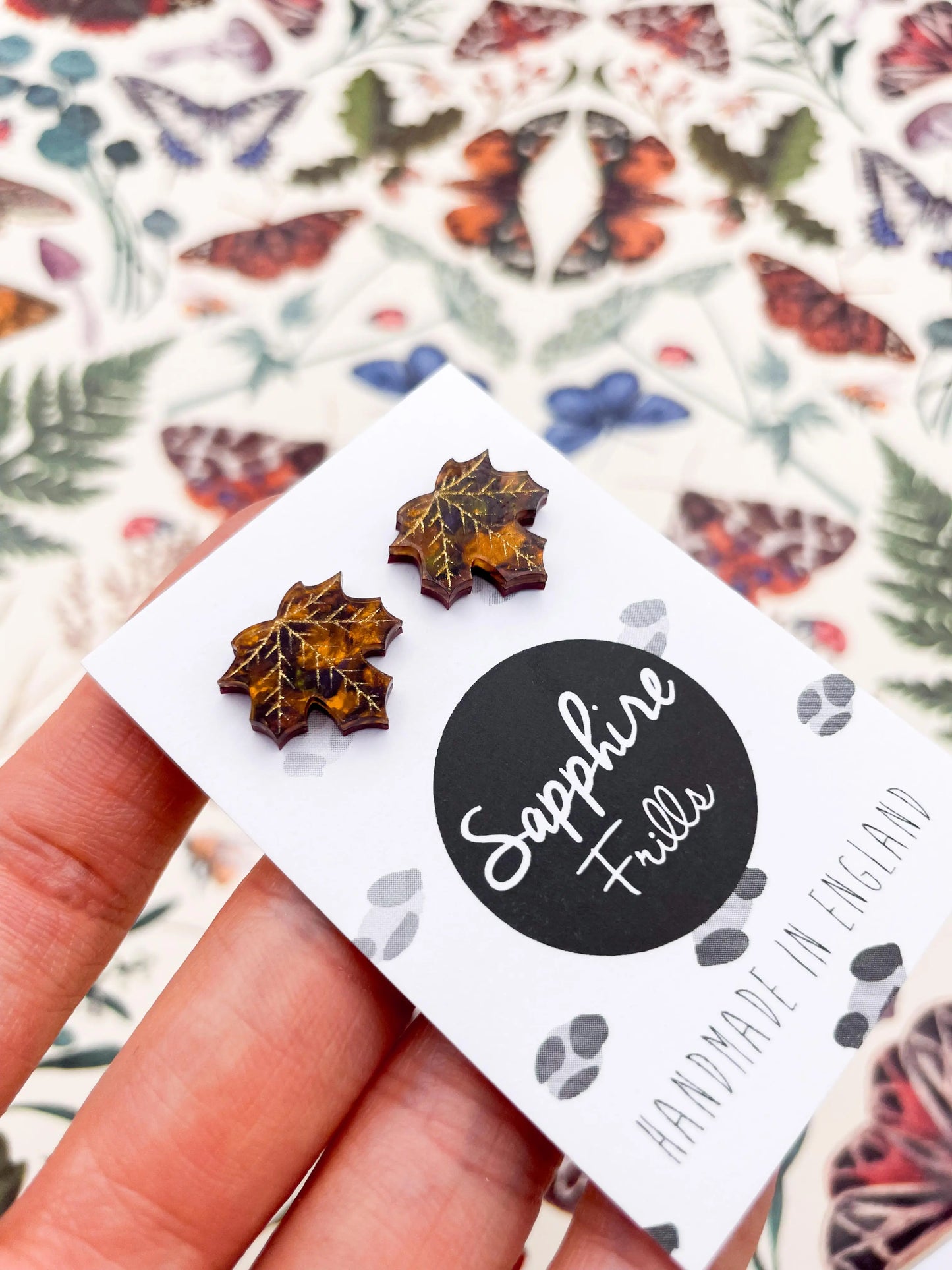 Small Autumn Marble Acrylic Maple Leaf Stud Earrings from Sapphire Frills