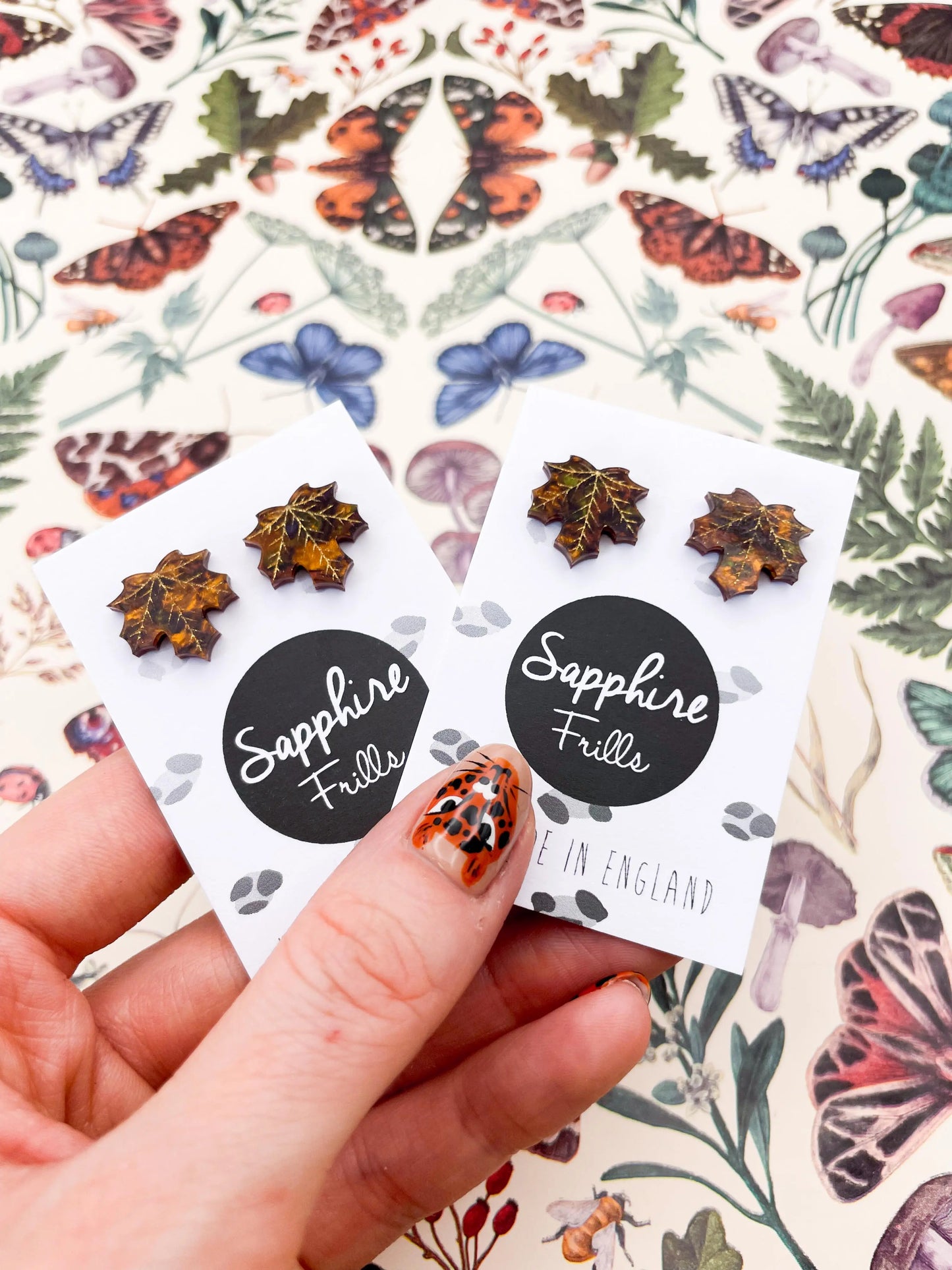Small Autumn Marble Acrylic Maple Leaf Stud Earrings from Sapphire Frills