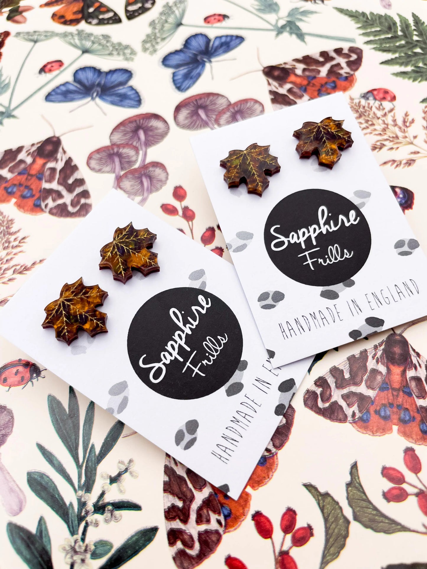 Small Autumn Marble Acrylic Maple Leaf Stud Earrings from Sapphire Frills