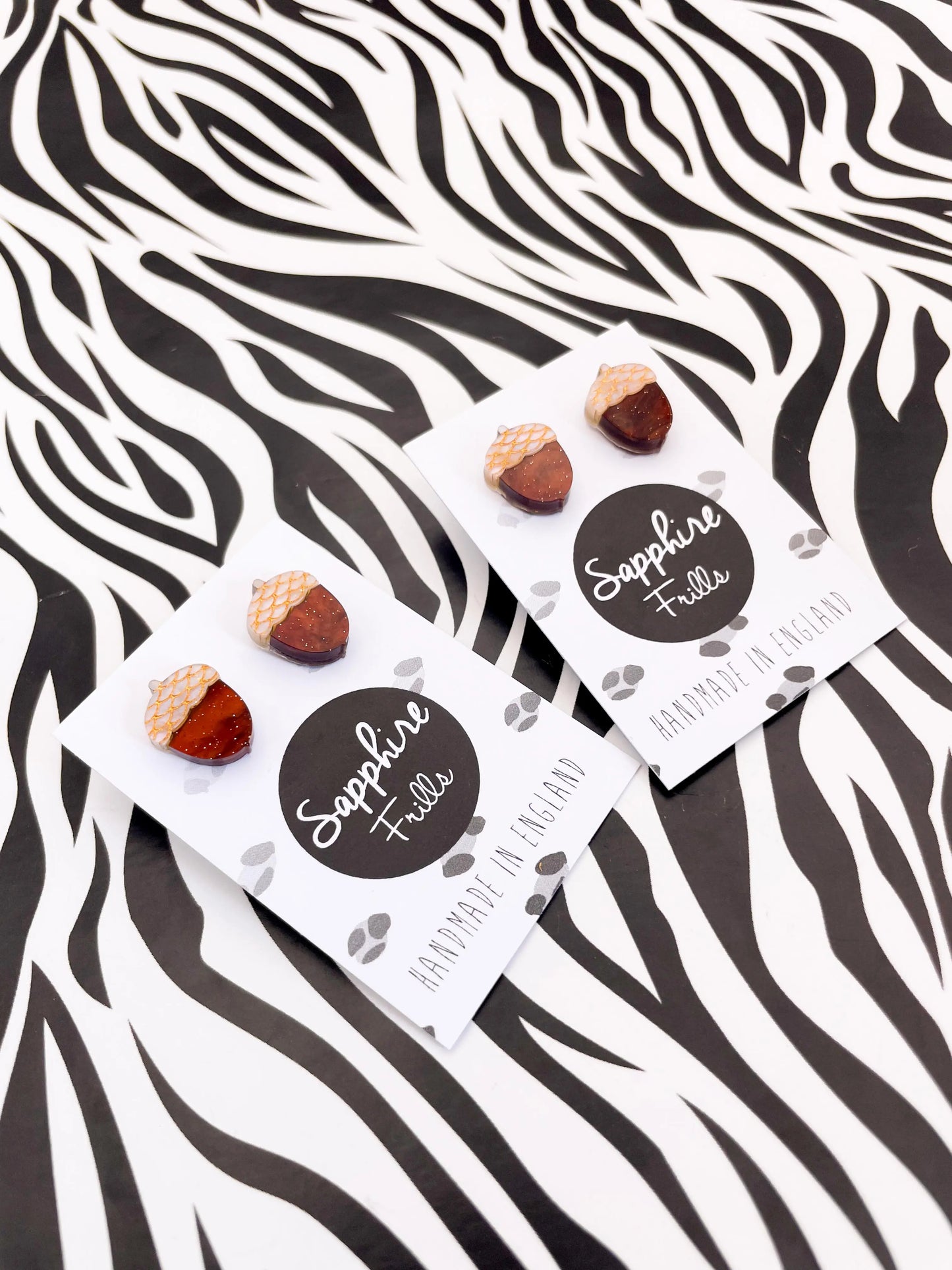 Small Brown, Gold and Beige Marble Acorn Stud Earrings from Sapphire Frills