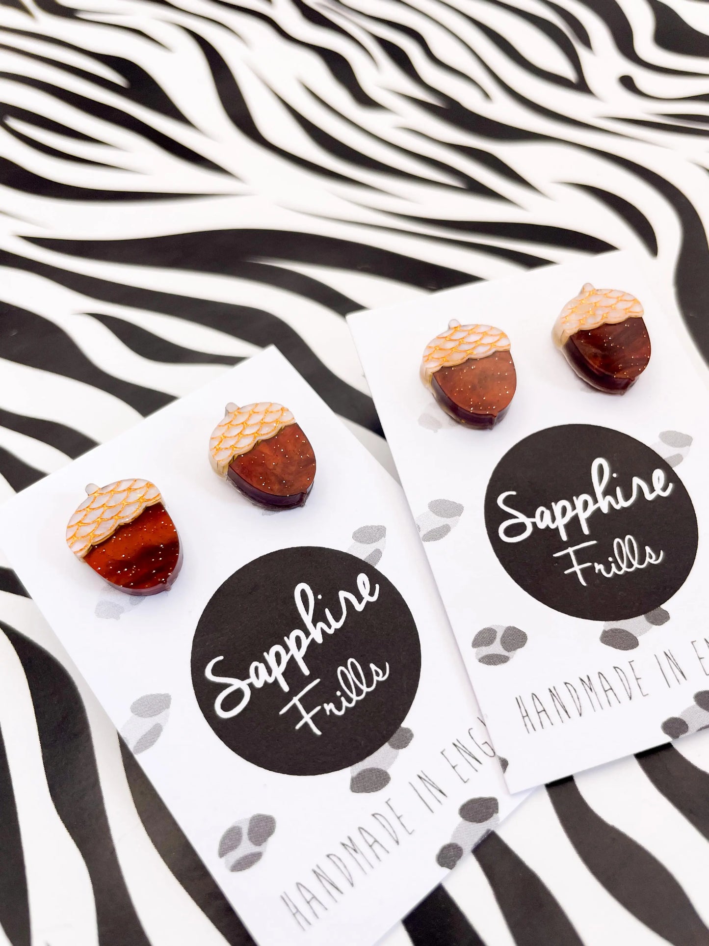 Small Brown, Gold and Beige Marble Acorn Stud Earrings from Sapphire Frills
