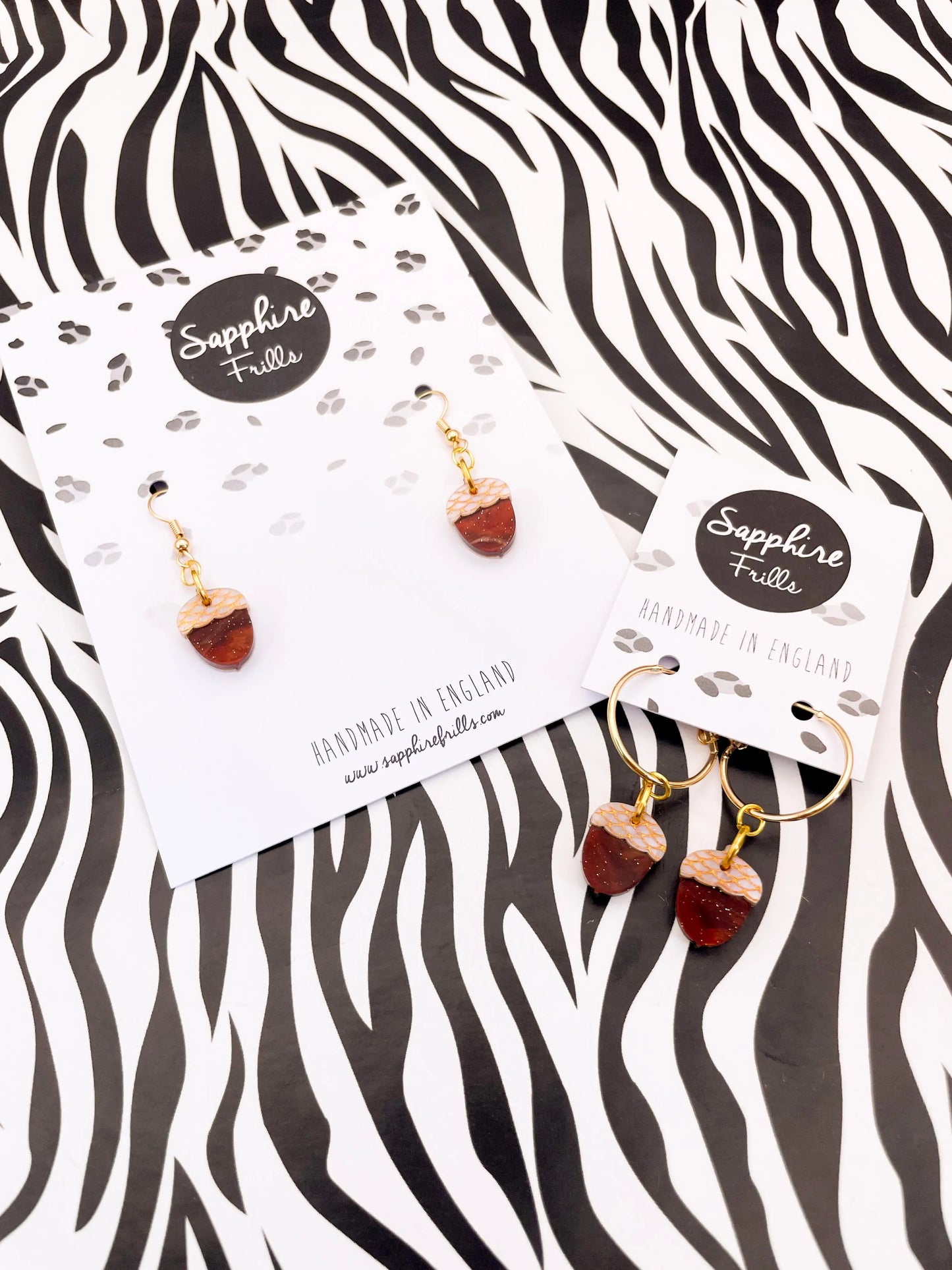 Small Brown, Gold and Beige Marble Acrylic Acorn Dangle Earrings from Sapphire Frills