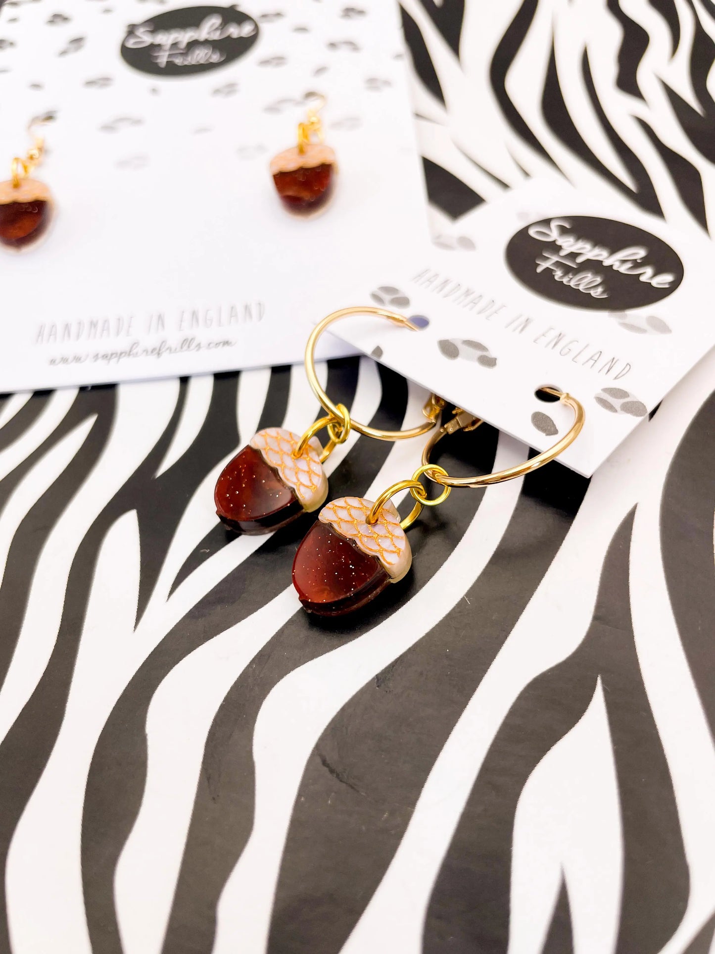 Small Brown, Gold and Beige Marble Acrylic Acorn Dangle Earrings from Sapphire Frills