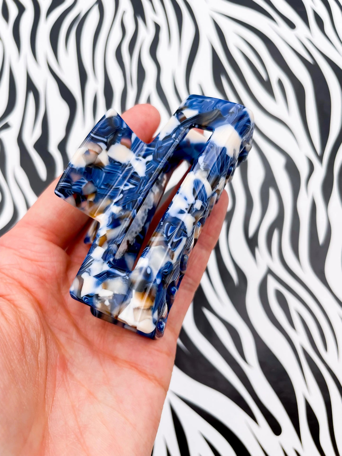 Small Navy and Cream Marble Claw Hair Clip from Sapphire Frills