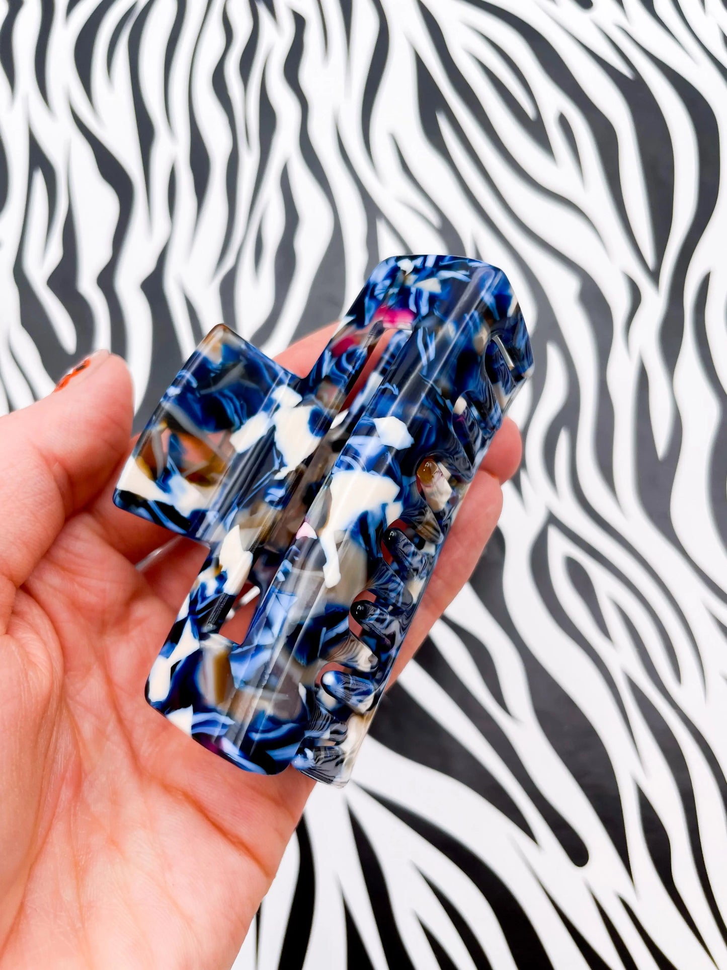 Small Navy and Cream Marble Claw Hair Clip from Sapphire Frills