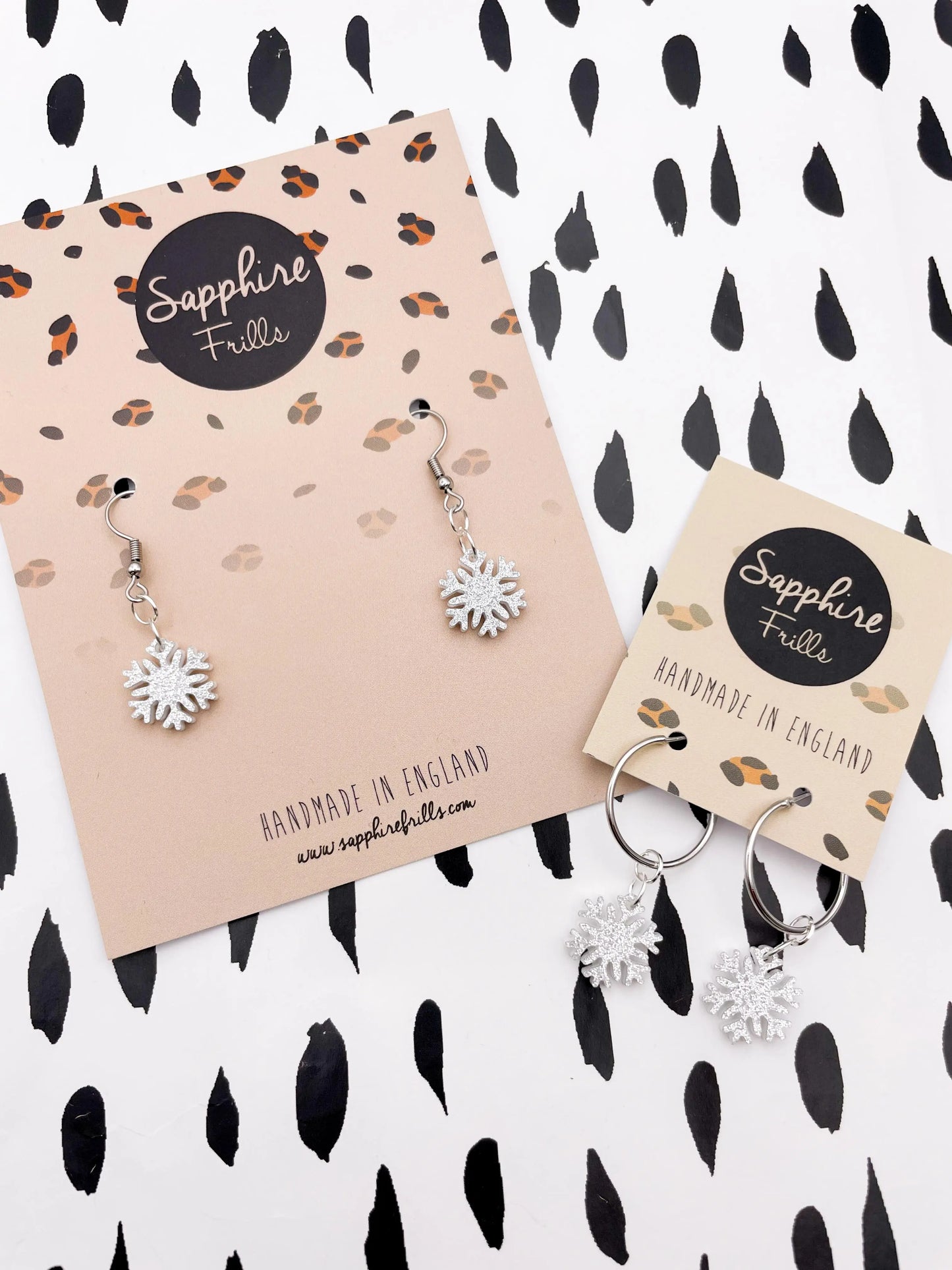 Small Silver Glitter Acrylic Snowflake Dangle Earrings from Sapphire Frills