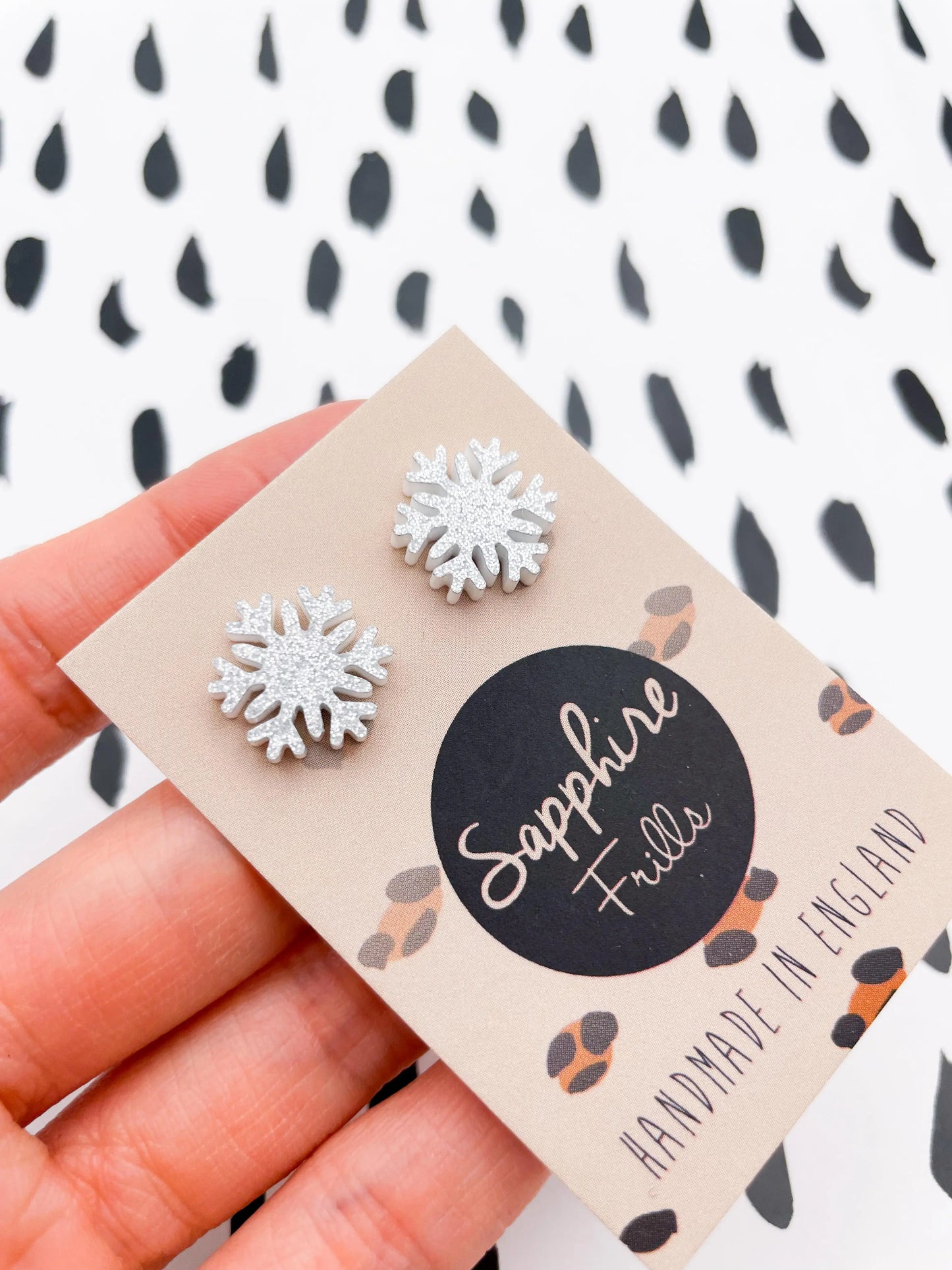 Small Silver Glitter Acrylic Snowflake Studs from Sapphire Frills