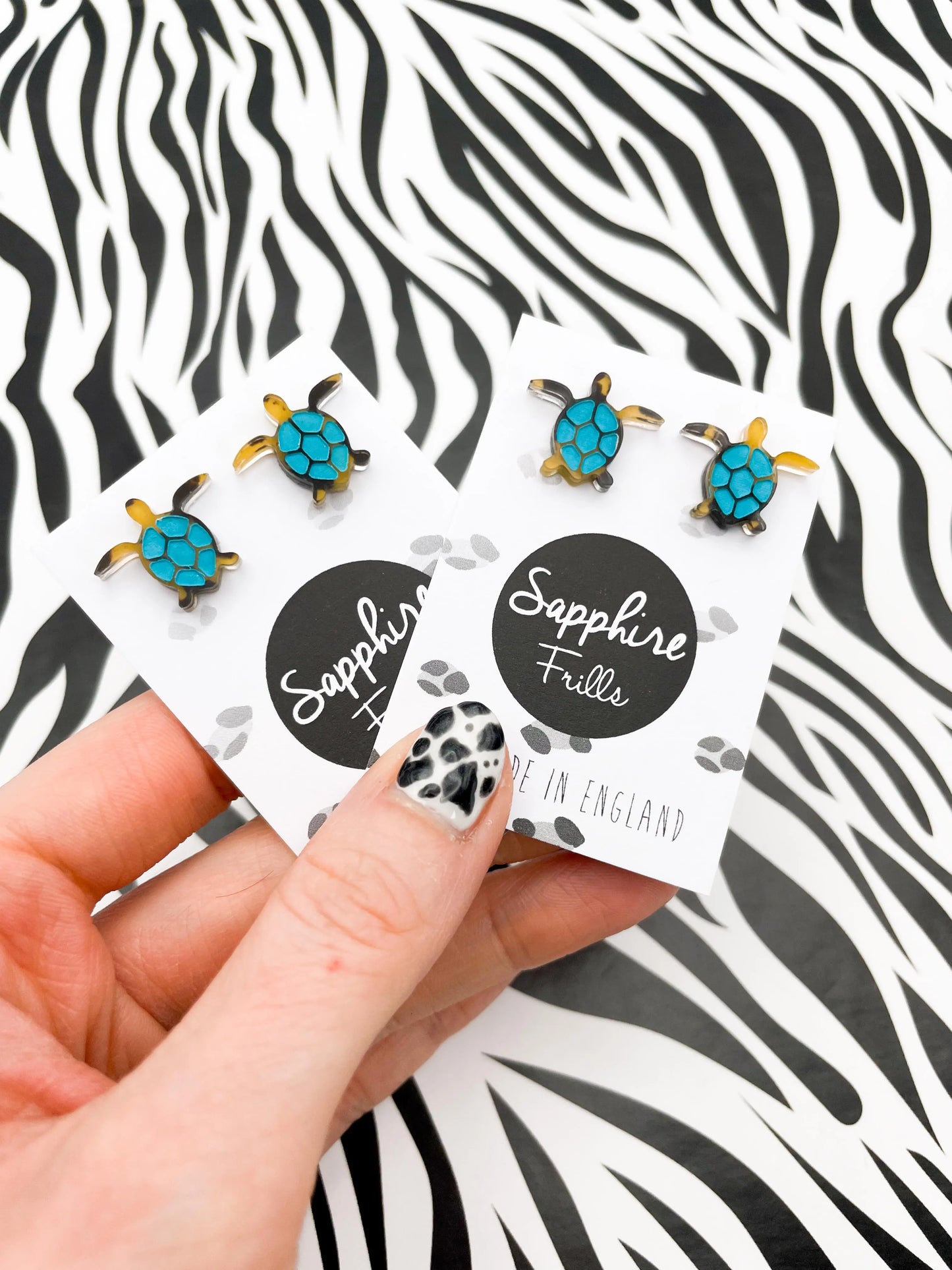 Small Turquoise and Tortoise Shell Acrylic Turtle Studs from Sapphire Frills