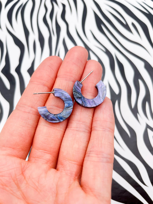 Starry Night Sky Marble Glitter Acrylic Circle Hoops from Sapphire Frills